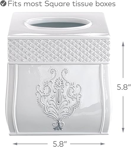 Miniatura 4 de Creative Scents Caja de pañuelos blanca vintage cuadrada  Soporte cuadrado para caja de pañuelos de país francés  Soporte de pañuelos blanco para