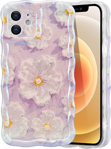 Miniatura 83 de EYZUTAK - Funda protectora de TPU para iPhone 12 Pro, estilo retro colorido, diseño láser brillante de pintura al óleo, estampado floral, borde Azul