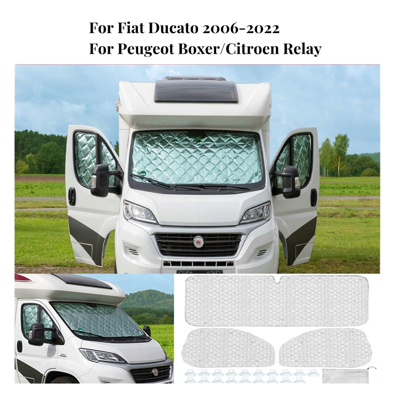 7-warstwowa izolacja termiczna, osłona przedniej szyby, wewnętrzna osłona przeciwsłoneczna do Fiata Ducato 2006-2022, do Peugeot Boxer, do Citroen Relay, ochrona przed ciepłem i zimnem do kampera i