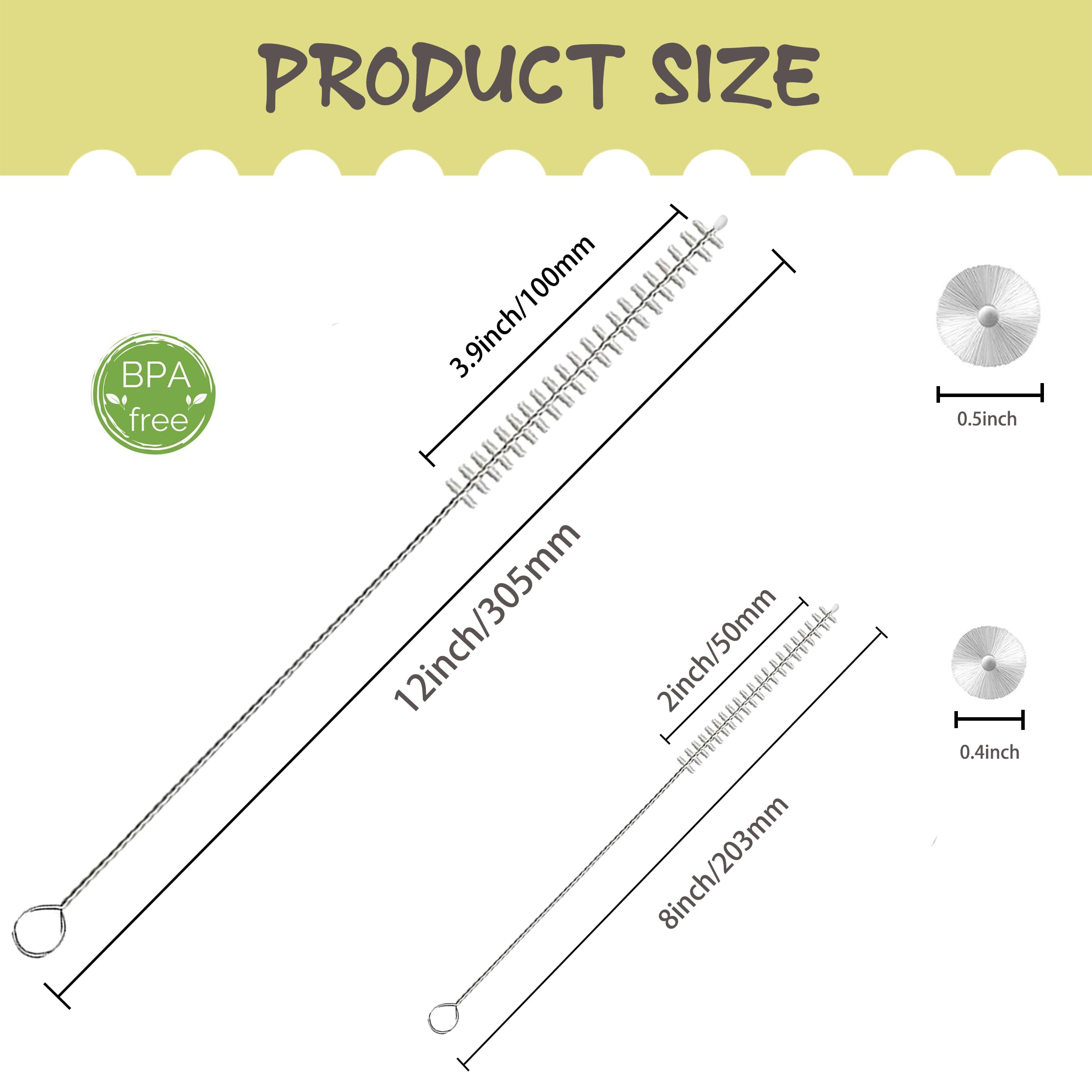 Straw Brush Cleaner for Baby Bottles Straw Cleaner Extra Long 12-inch with 304 Stainless Steel Wire,Stanley Straw Cleaner Brush 8 inch for 20oz Stanley Mugs,Sippy Cups,Hummingbird Feeder(8 pack) - Image 2