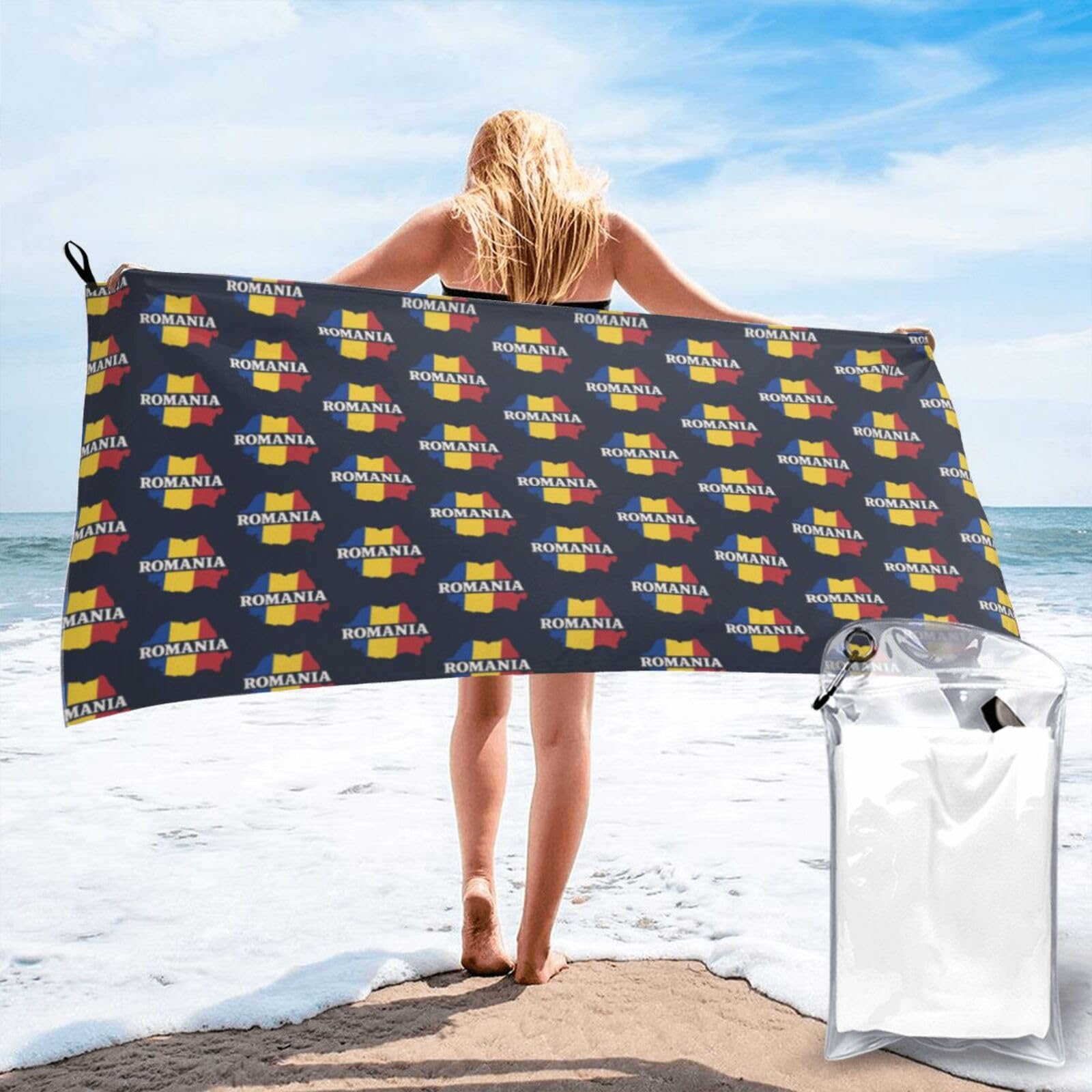 FHIZOAL Romania Map Quick Dry Towel Microfibre Towel Super Absorbent Ultra Compact Gym Sports Beach Camping Travel