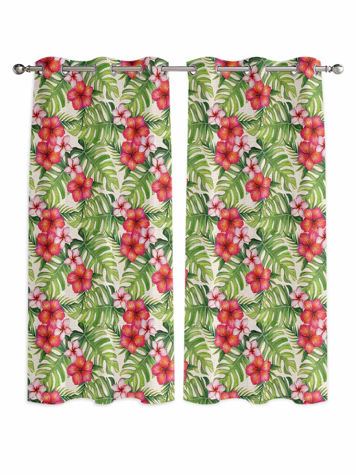 Palm Leaf Window Curtains Panels with Silver Grommet,Green Summer Tropical Plant Botanical Flower Kitchen Cafe Curtain Draperies Window Treatment Set for Living Room/Bedroom/Bathroom/Cafe,84x84