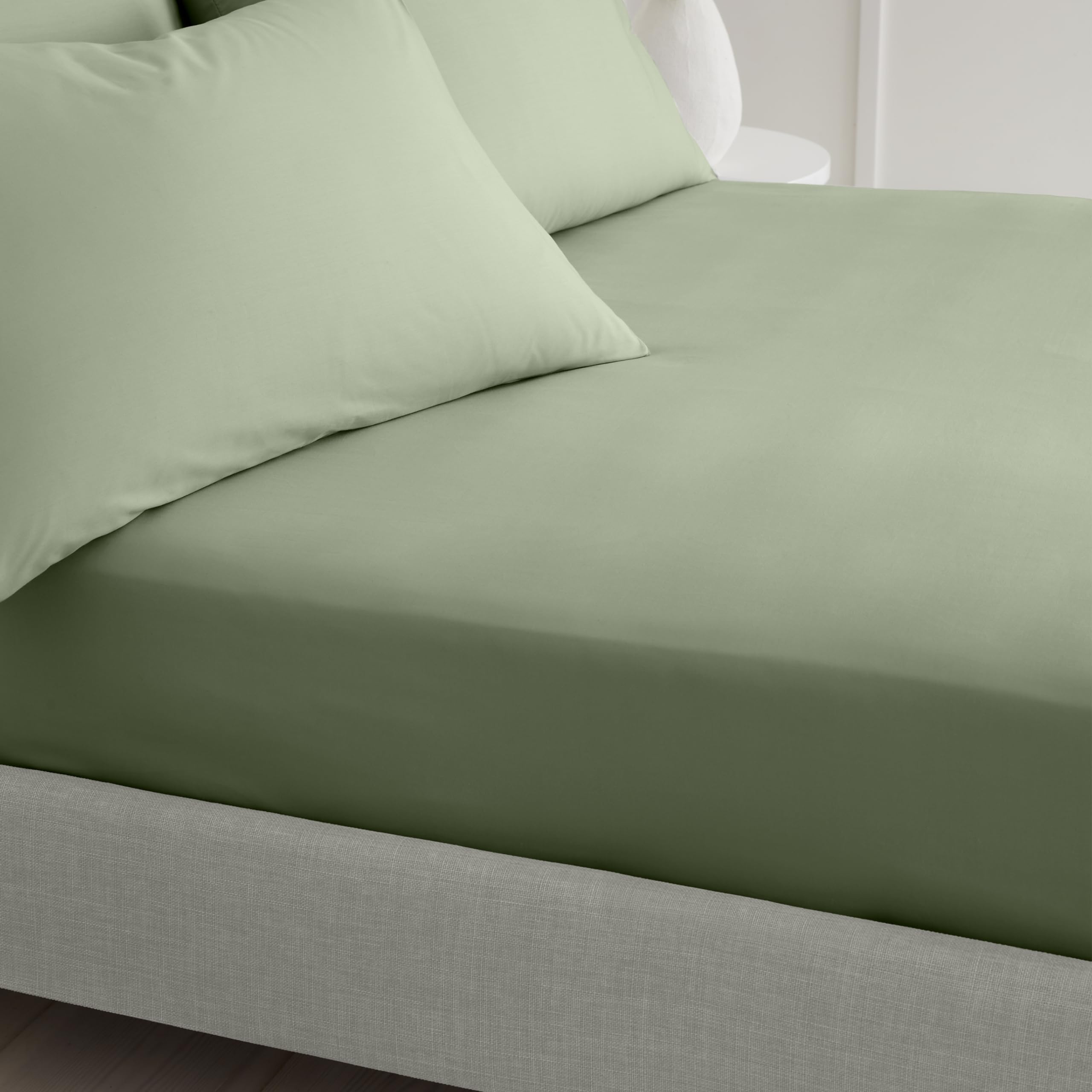 Bianca 200 Thread Count Cotton Percale Extra Deep Double Fitted Sheet Sage Green - Image 2
