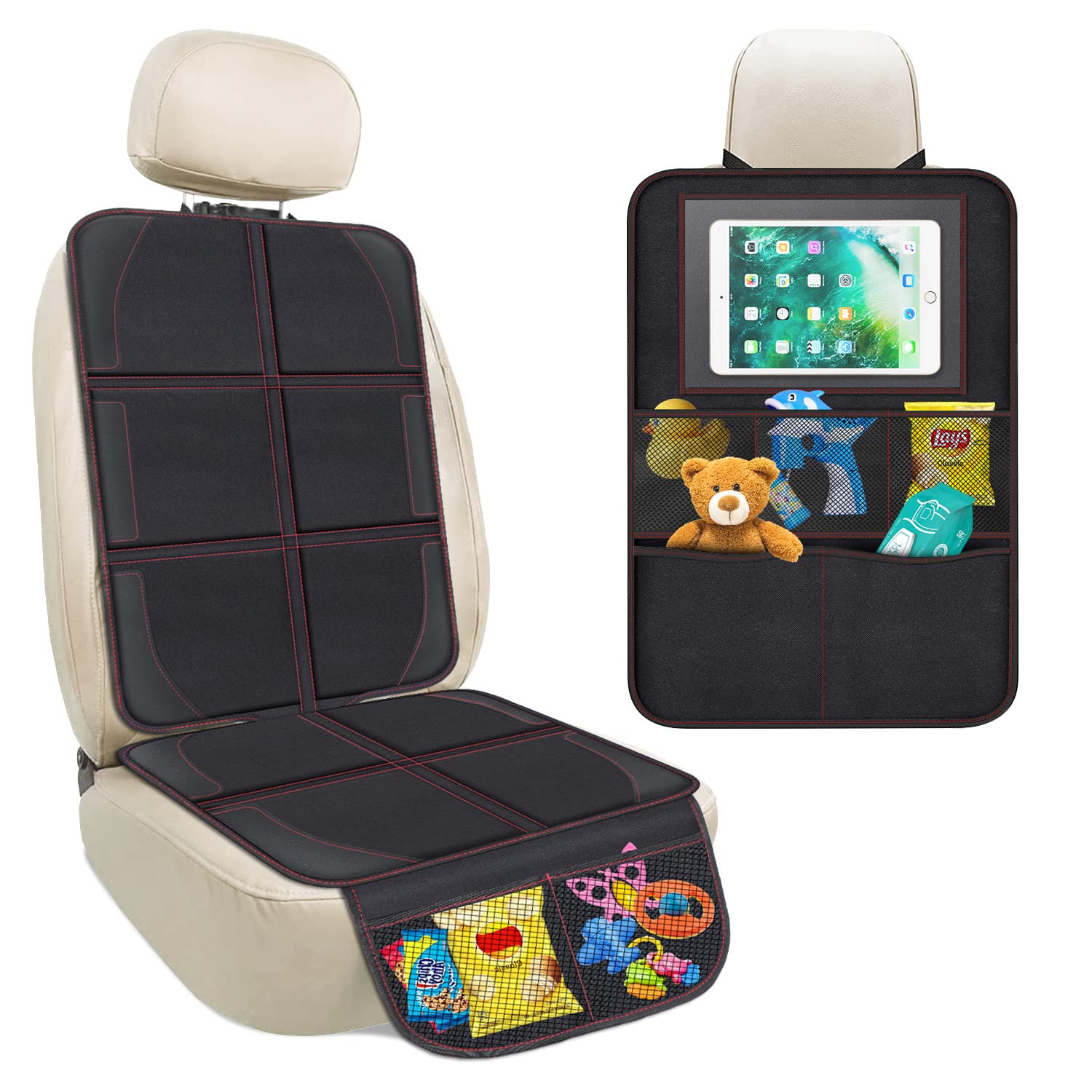 Car Seat Protector + Backseat Car Organizer Kick Mat