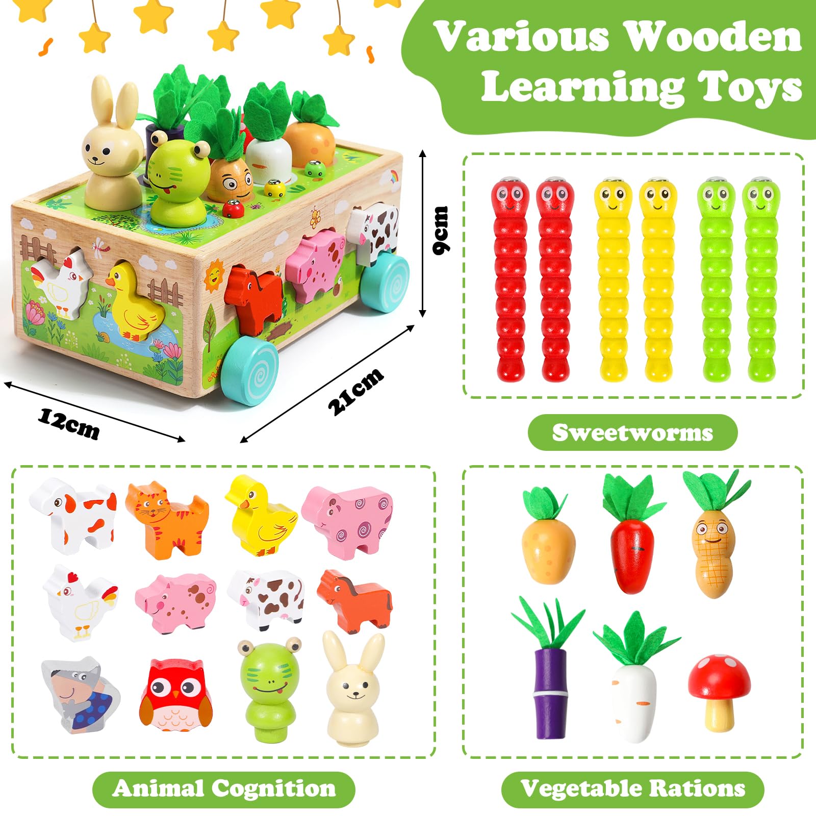 Juguetes Montessori 1 Años, 6 En 1 Juegos Educativos Madera, Juguete Bebés Safari De Caja Actividades De Motricidad Fina Con Juego De Pesca, Juegos Montessori 1 Año Regalo Ideal Para Niños De 1 2 3