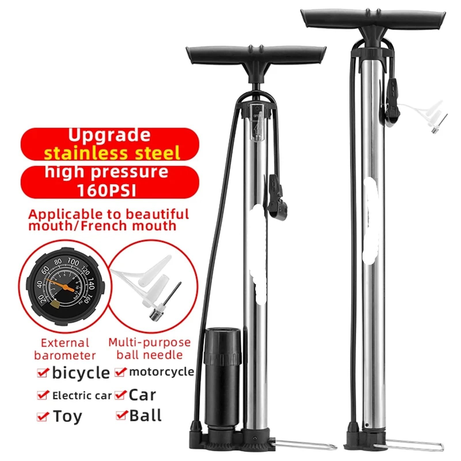 Fahrrad-Standpumpe Hochdruck Fahrrad Rennradreifen Stehende Hand Für Basketball, Fußball und Volleyball