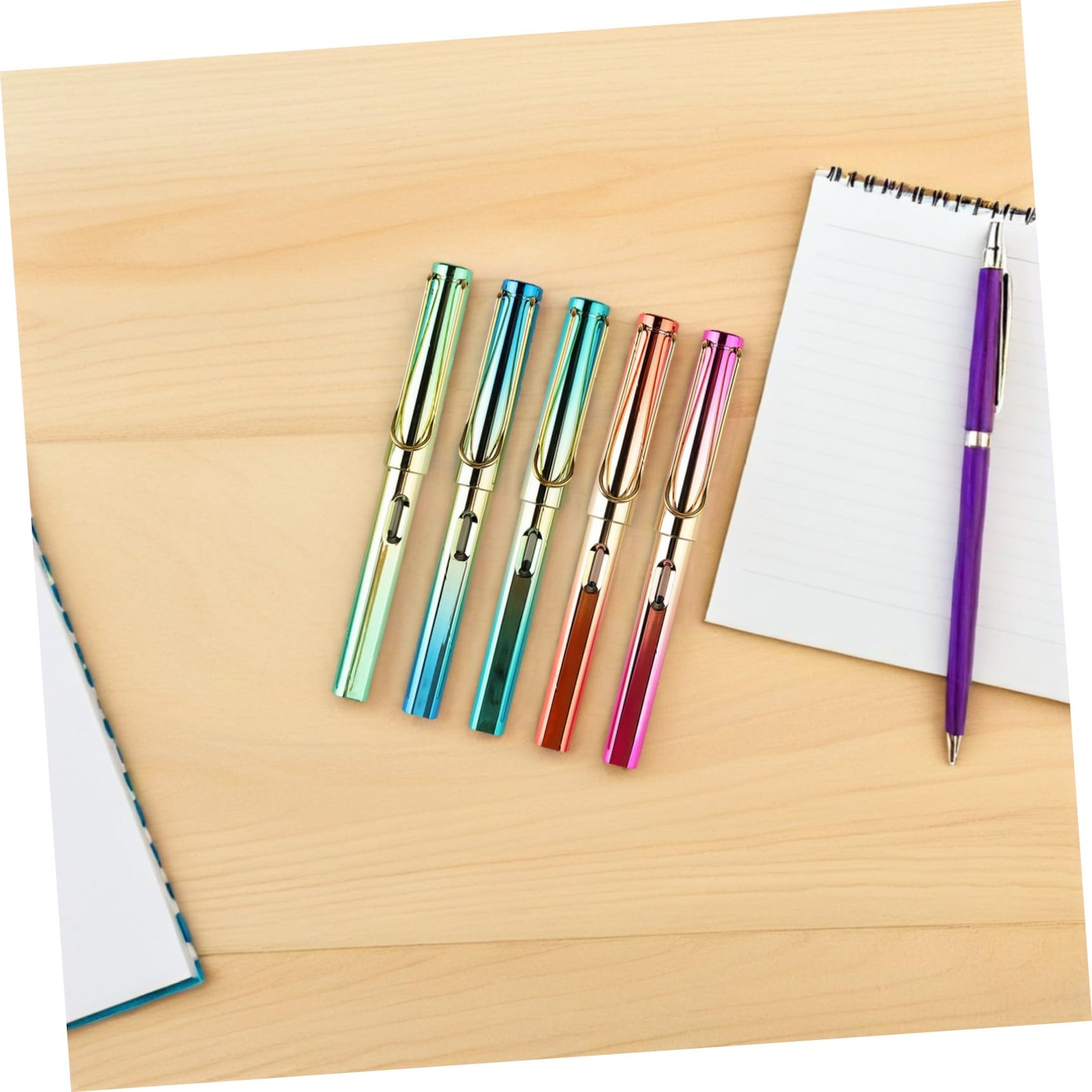 Veemoon 5 Stück Teiliges Bunter Füllfederhalter Ergonomisch für Schüler Kalligraphie Schreibstift mit Tintenpatronen Geeignet für Langes Schreiben und Handschrifterlernung