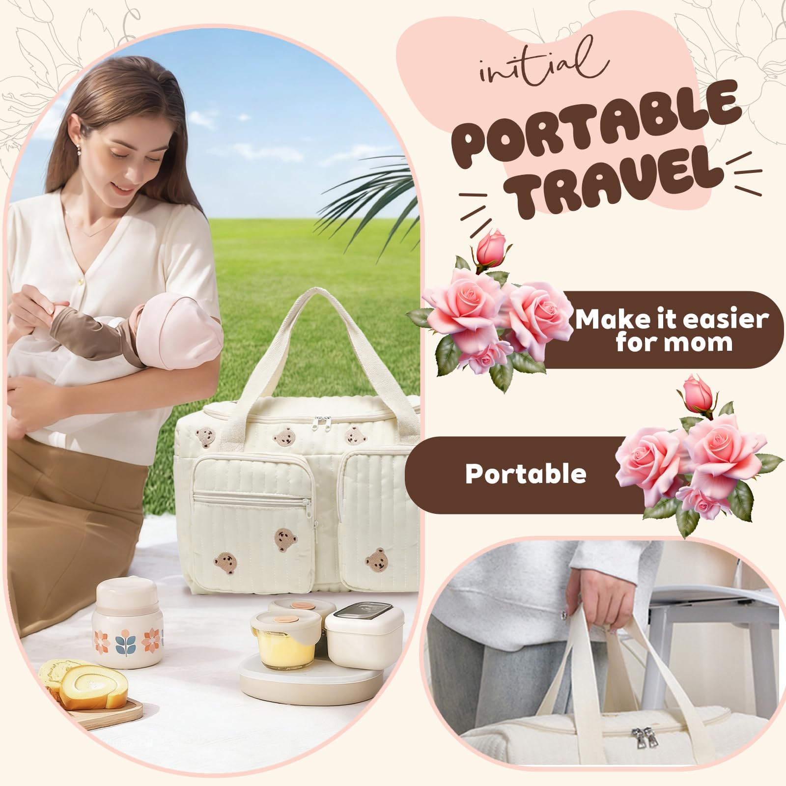 YOUYIKE Bolsa de Pañales de Viaje, Bolso para el Hospital, Bolsos de Fin de Semana para Mujer, Portátil y Ligero para Viajes, Camping, Hogar, Compras, Hospital — view 5