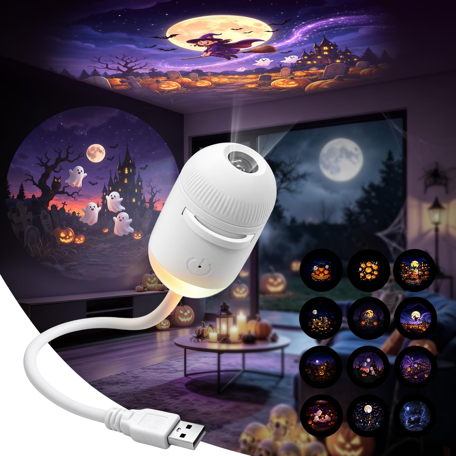 Eroshoo 2-in-1 Halloween Night Light Projector for Bedroom/Windows/Ceilling — image 1