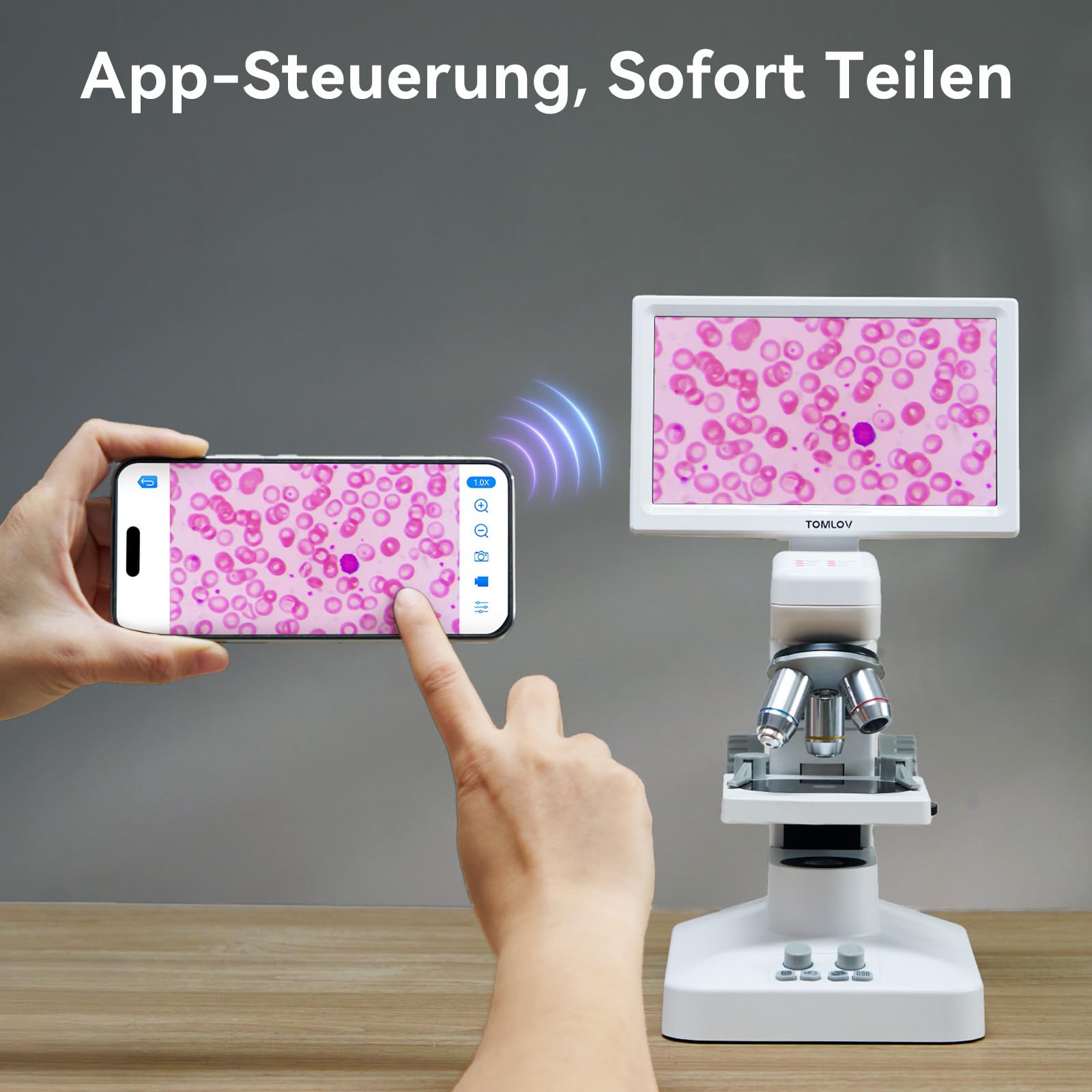 TOMLOV DM301 Pro Biologisches Mikroskop 1200X: 7" Digital Mikroskop mit USB-Ausgang für Erwachsene Kinder, 3 Objektive, Integrierter Messskala, Doppelte LED-Beleuchtung, Kompatibel mit Handy, PC&TV