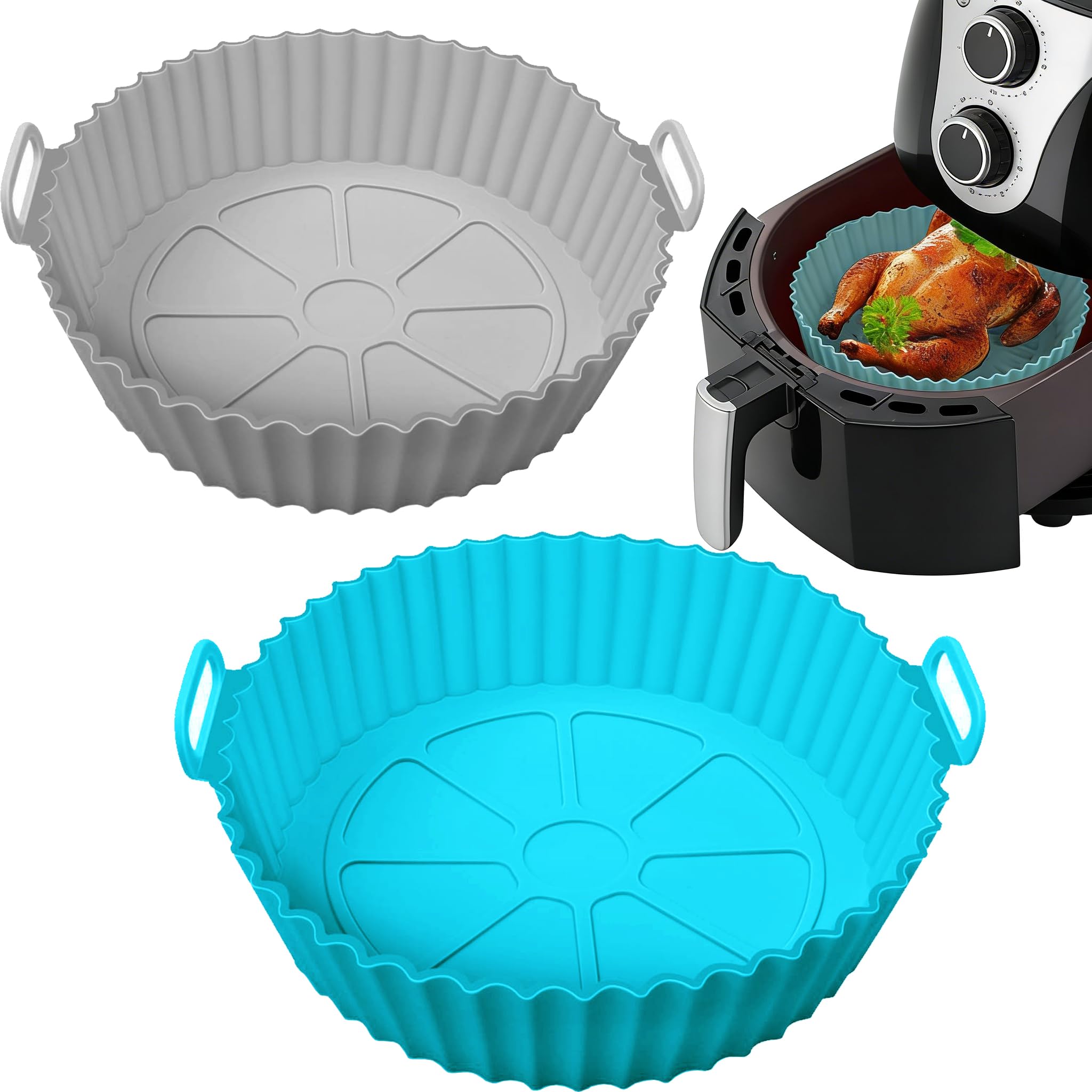 2 Pack Silicone Air Fryer Liners, Reusable Airfryer Accessories, Kitchen Accessories Compatible with Ninja, Tower, COSORI, Baking Tray for 3 to 5 Qt Air Fryer Oven