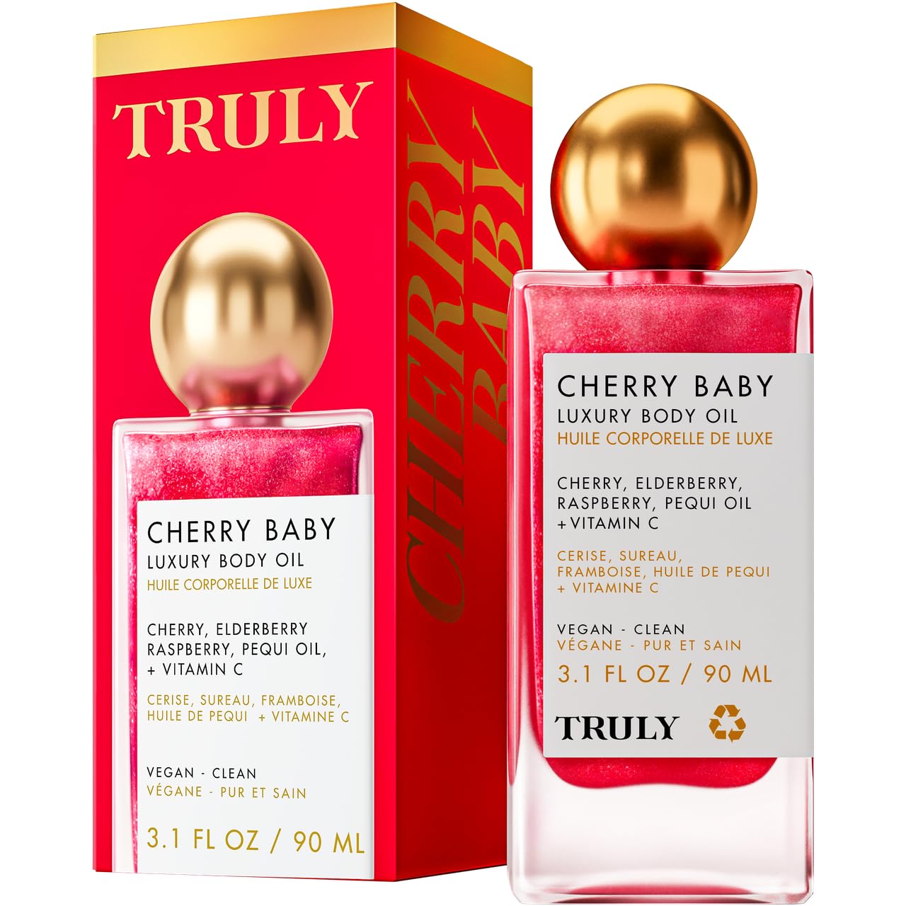 Truly Beauty Luxury Body Oil | Hydrating Shimmer Oil for Glowing Skin Cherry