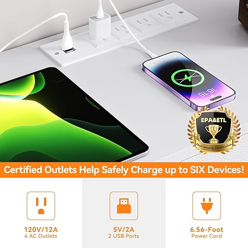 Miniatura 6 de Cómoda para dormitorio, soporte de TV con tomas de corriente y luz LED, cómoda de 6 cajones con bolsillos laterales y ganchos, cómoda ancha con