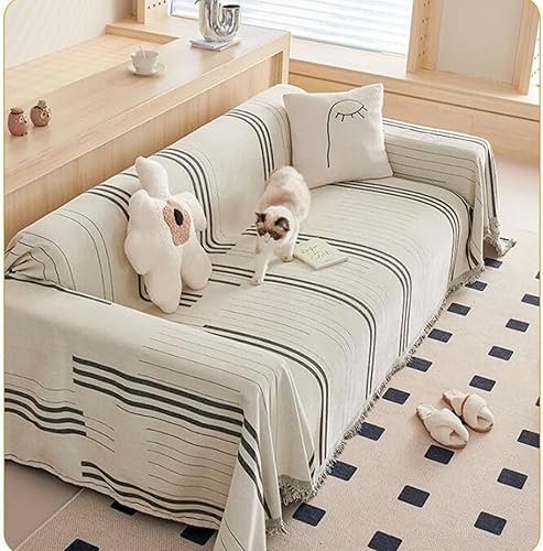 Miniatura 4 de Beydodo Funda para sofá, toalla de sofá, funda de felpilla de 4 plazas, color sólido con patrón de rayas, 70 pulgadas de ancho x 166 pulgadas de