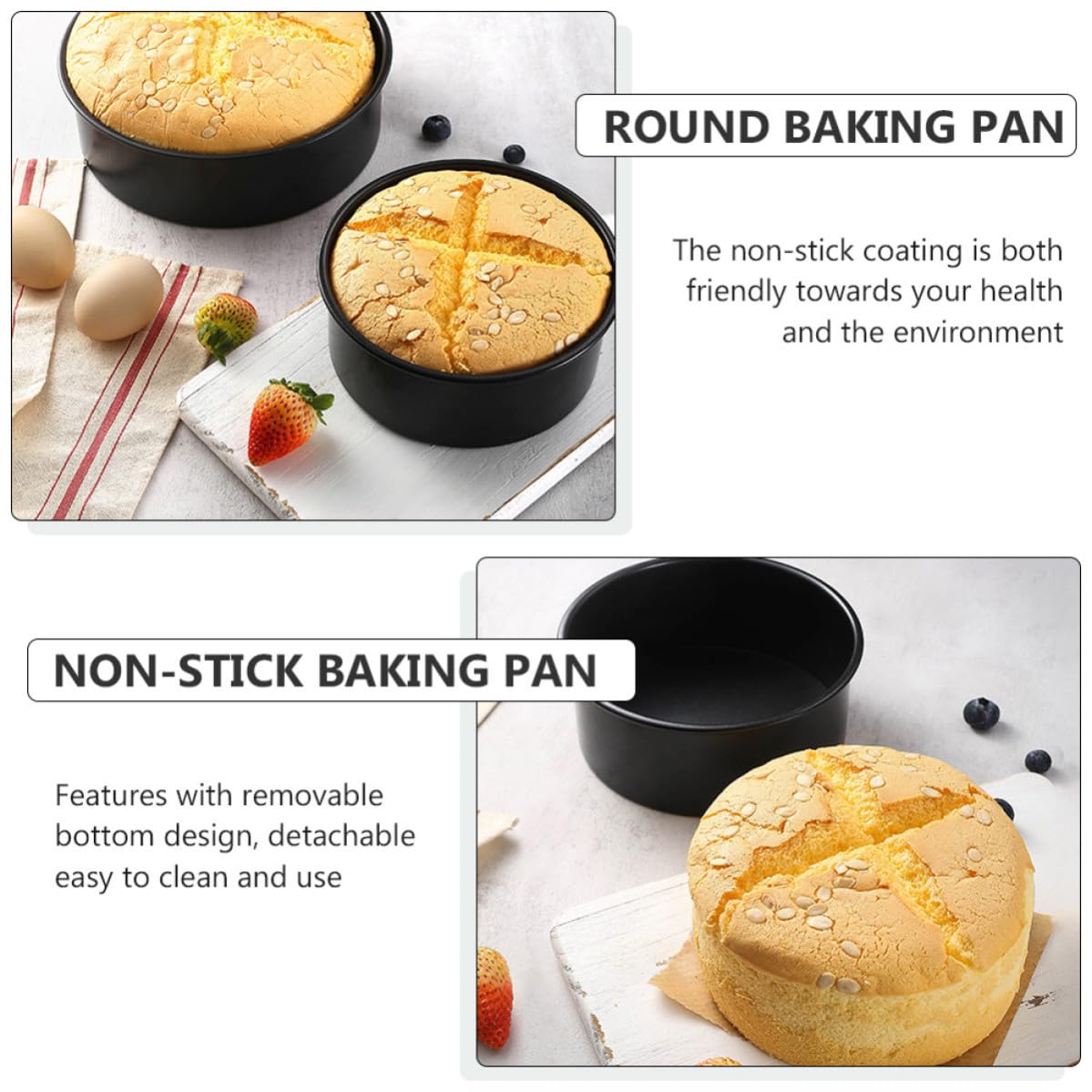 PRETYZOOM Molde para Pasteles de Acero al Carbono con Fondo Desmontable, Antiadherente, Pack de 3 Piezas Adecuado para Hornear Bizcochos y Mousses en Casa