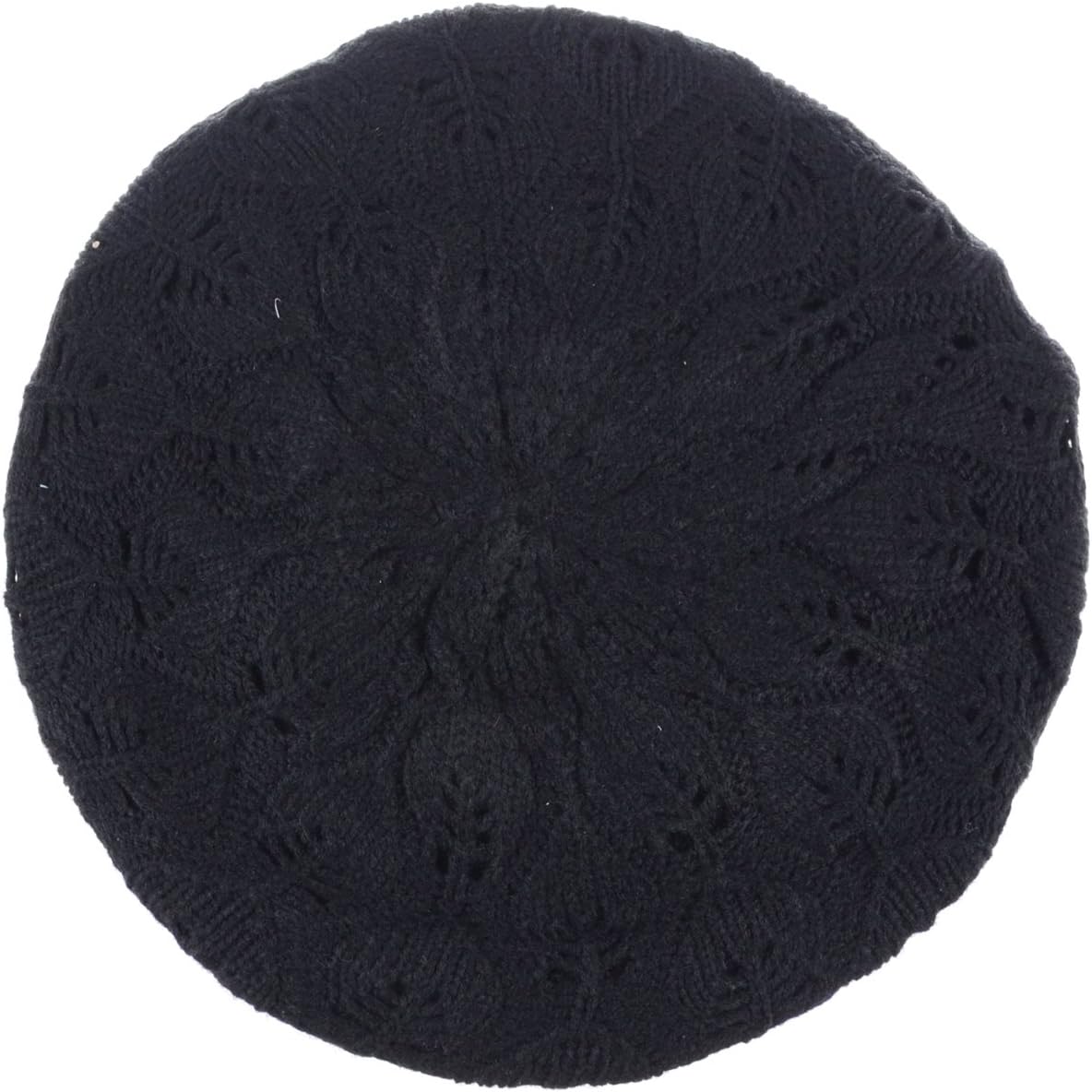 BYOS Winter Chic Warm Double Layer Leafy Cutout Crochet Knit Slouchy Beret Beanie Hat (Black Leafy) - Image 2