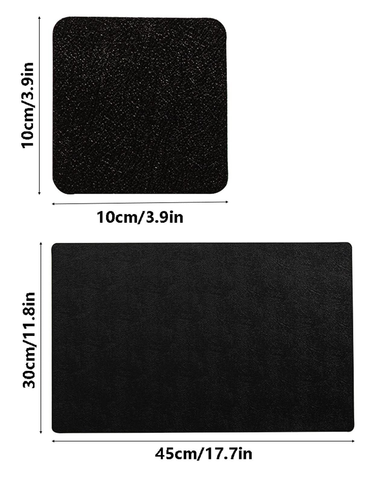 Tischsets, stilvolle, wasserdichte Tischsets aus PU-Leder mit Untersetzern – hitzebeständiges, kratzfestes ESS-Set for Zuhause und das Restaurant(Black,Set of 6)