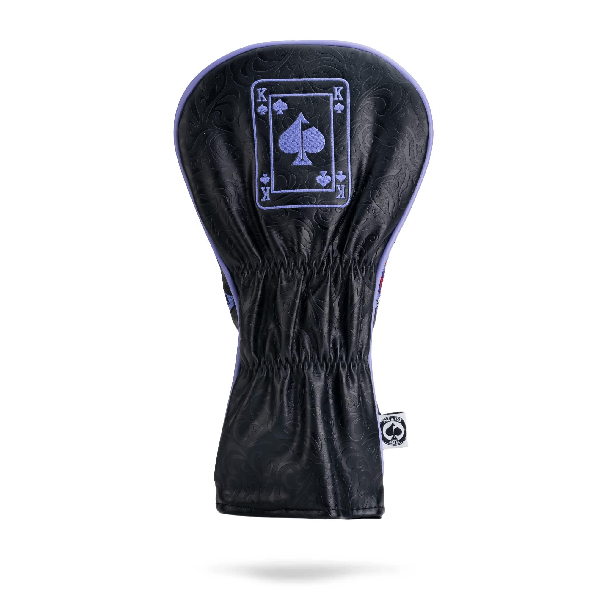 Pins & Aces Royal Flush Head Cover - Premium, Hand-Made Leather Headcover - Ace of Spades & Magnetic Closure, Tour Quality Golf Club Cover - Style and Customize Your Golf Bag Driver (Black)
