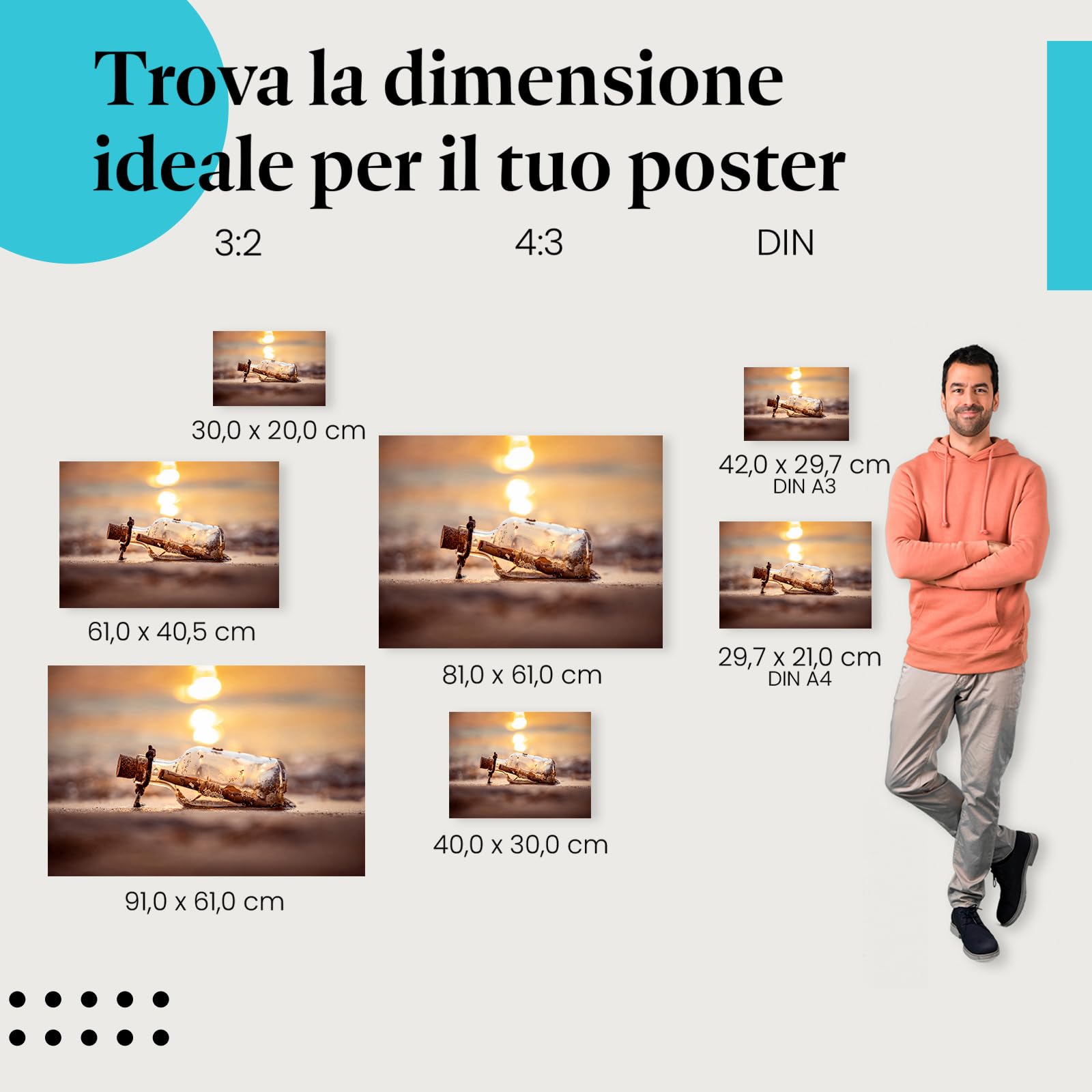 Postereck - 3872 - Messaggio in bottiglia, bottiglia spiaggia mare sole onda - Decorazione da Parete, Stampa Artistica, Arredamento Interni, Quadri - Tela - 100,0 cm x 75,0 cm
