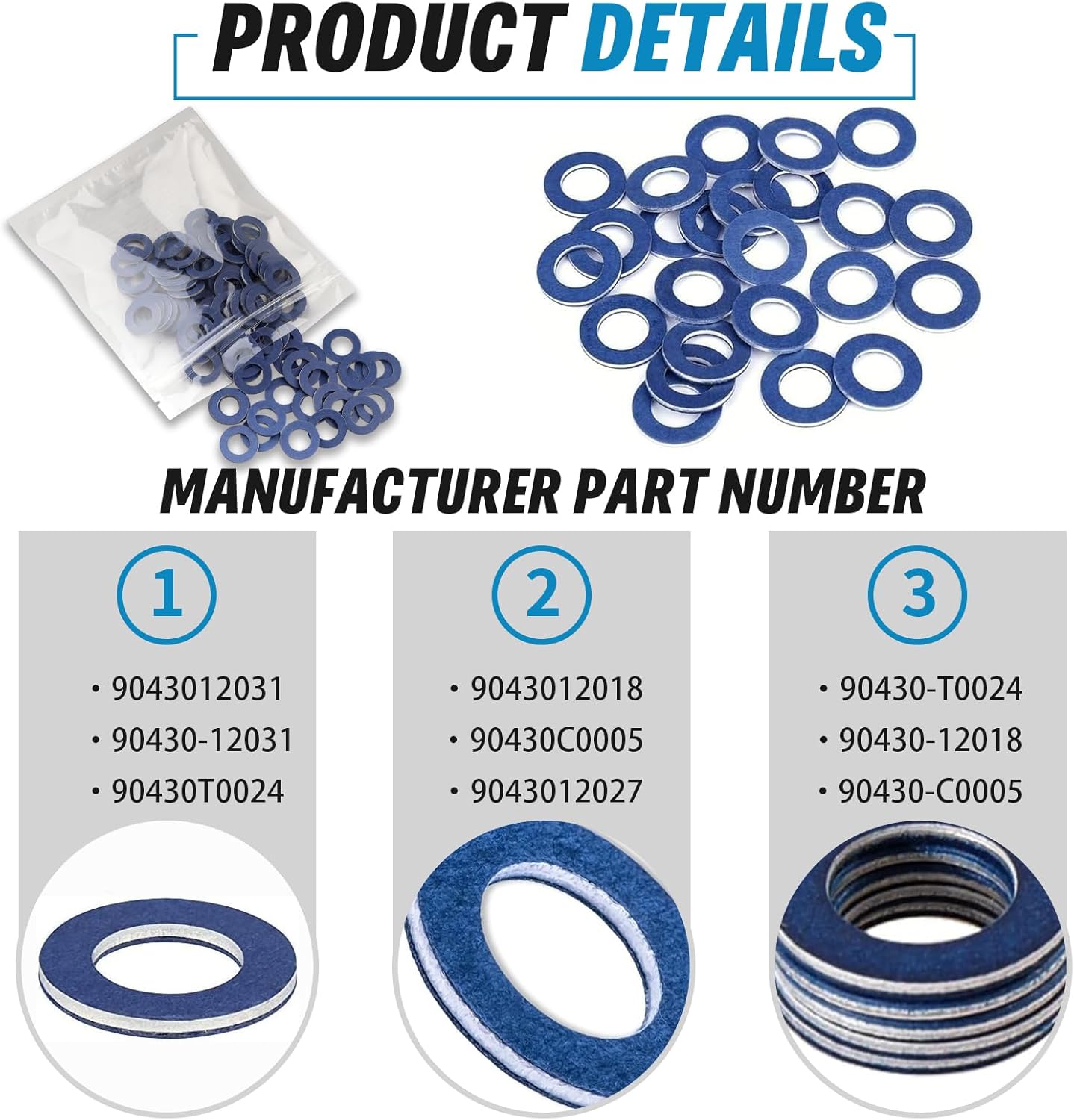 100Pcs Aluminum Engine Oil Drain Plug Gaskets Fits for Toyota 4Runner Camry Corolla Highlander Pickup RAV4 Sequoia Solara Tacoma Tundra Lexus Scion Crush Washer Seals Replaces# 90430-12031