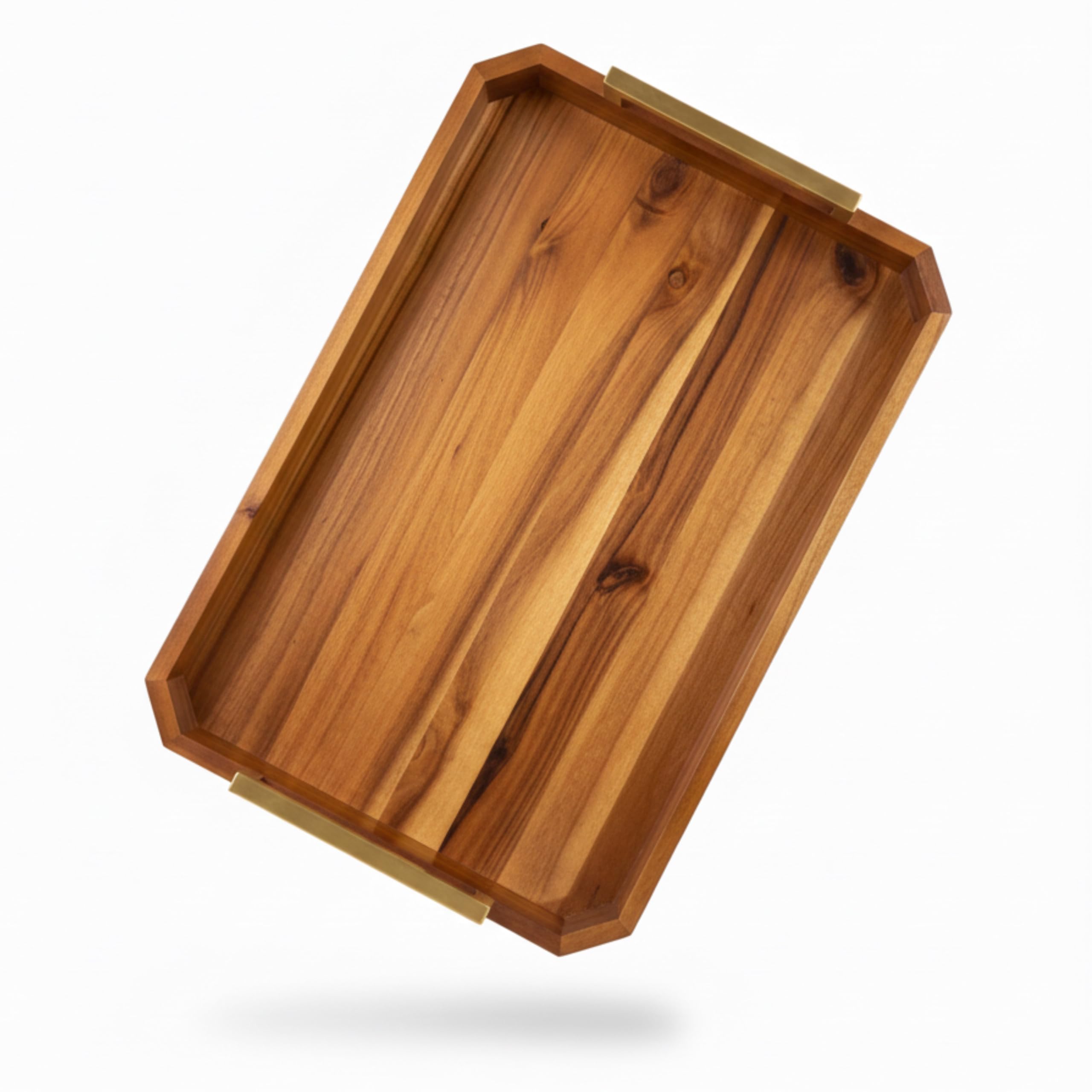 Deeyaar Ottoman Tray Large Wooden Serving Tray with Handles 18"x13" Acacia Wood, Decorative Butler Tray Designed in USA with Anti Slip Pads for Coffee