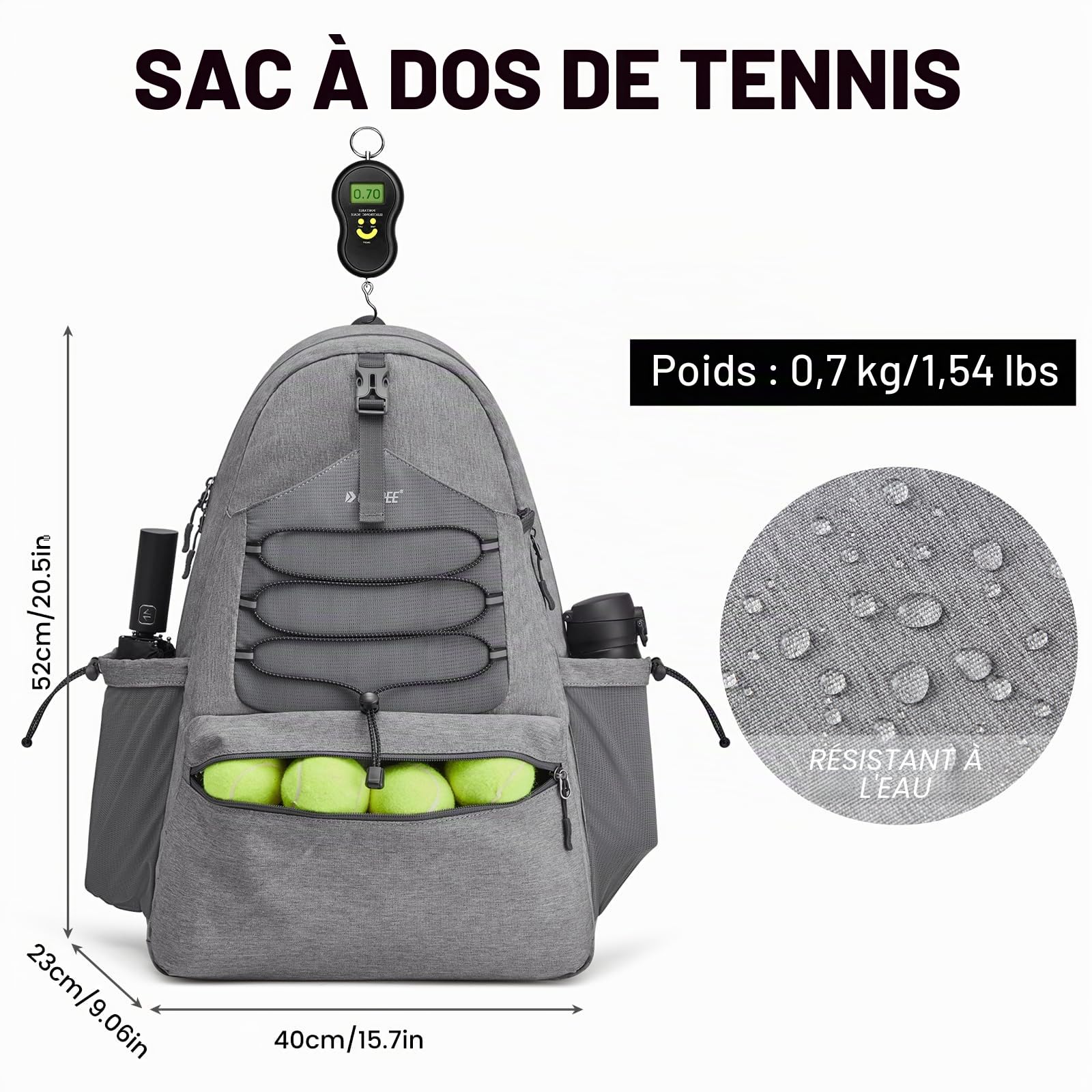 G4Free Sac de Tennis, Sac à Dos de Tennis pour Homme et Femme, Grand Sac de Pickleball, Peut contenir 4 Raquettes avec Compartiment à Chaussures