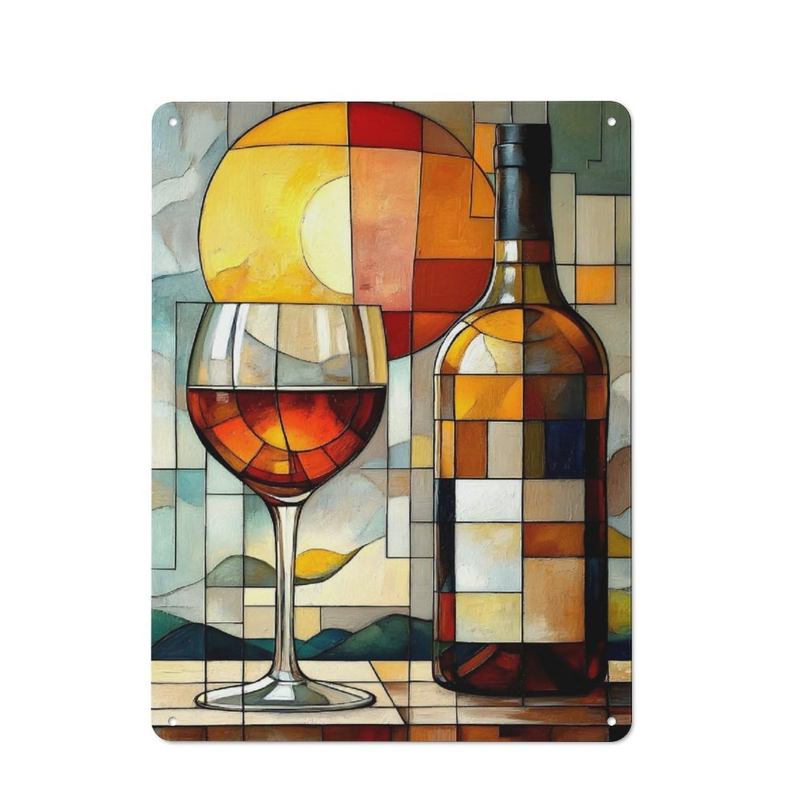 Junmoney Wine And Sunset Smart Metal Desk Wall Sign 40X30cm, Creative Space Decor For Workspace, Cafe, Shop Or Desk Area
