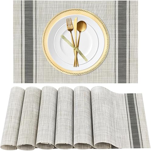 Juego de 6 manteles individuales tejidos resistentes al calor para mesa de cocina, interiorexterior, vinilo tejido lavable, lavable, juego de 6