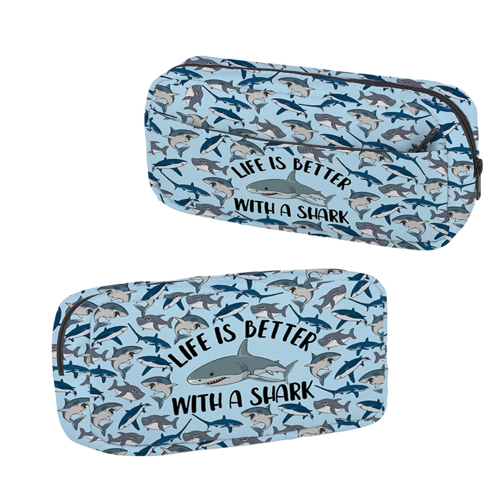 BNQL Shark Pencil Case Sharks Gift Life is Better with A Shark Zipper Pouch Pen Bag Ocean Animal Gifts Sharks Makeup Cosmetic Bags