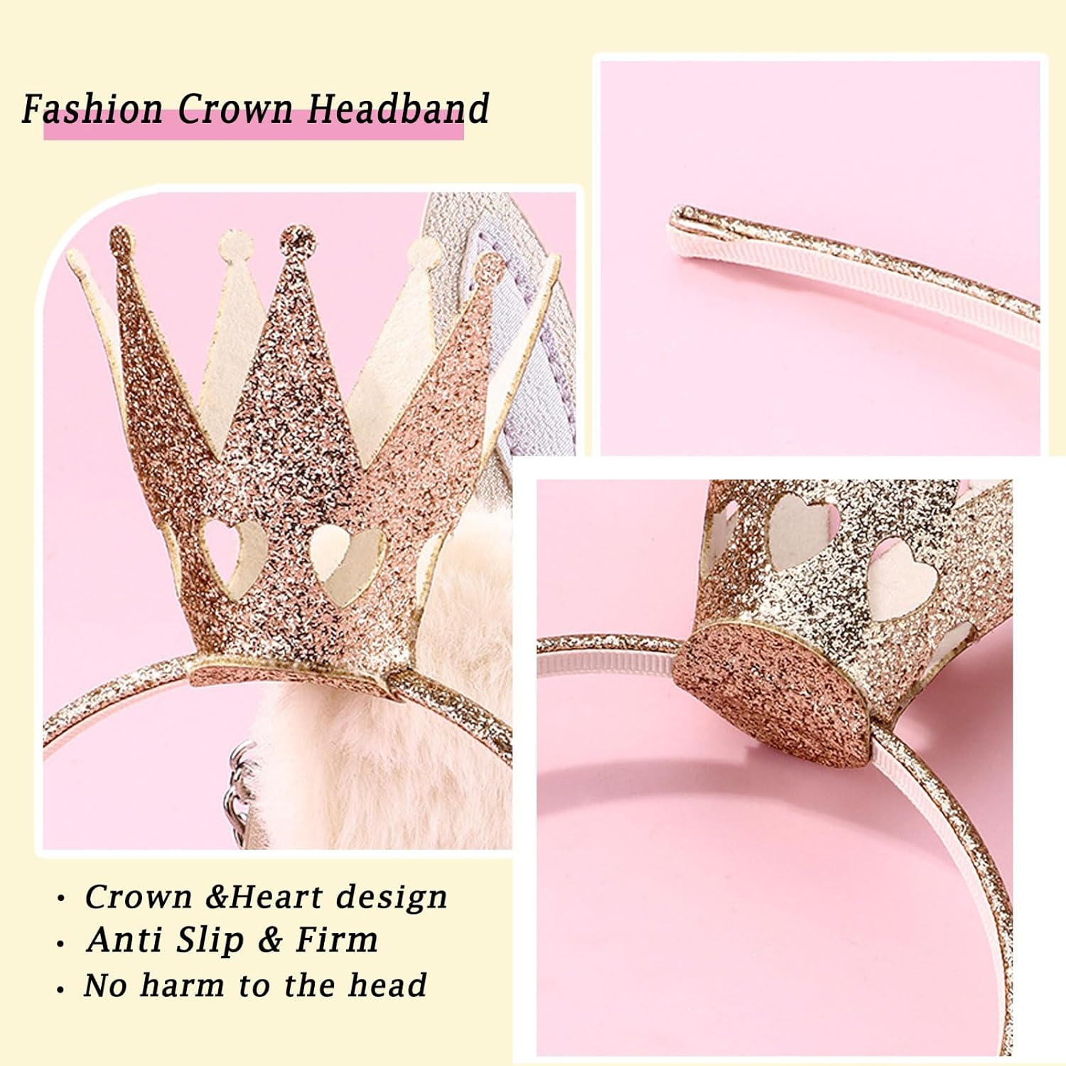 Crown Headbands for Women Gold Glitter Princess Crown Hairbands Fashion Queen Hair Hoop Women Girls Hair Accessories for Birthday Halloween Single Party Supplies - Image 3