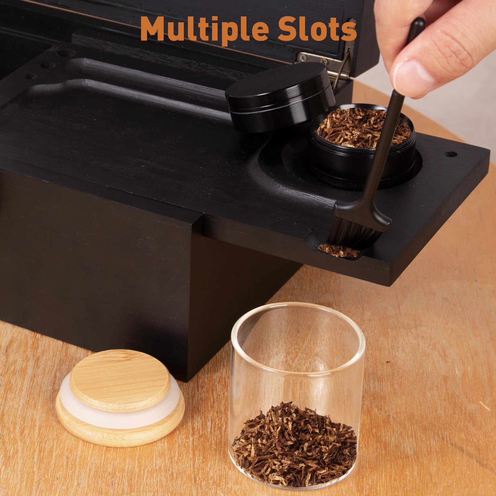 Todeco Grande boîte en Bambou de avec Plateau Roulant, Boîte de Séparateurs de Rangement avec Serrure, Grinder, bocaux en Verre, Plateau Amovible et d'autres Outils, Boîte décorative pour la Maison