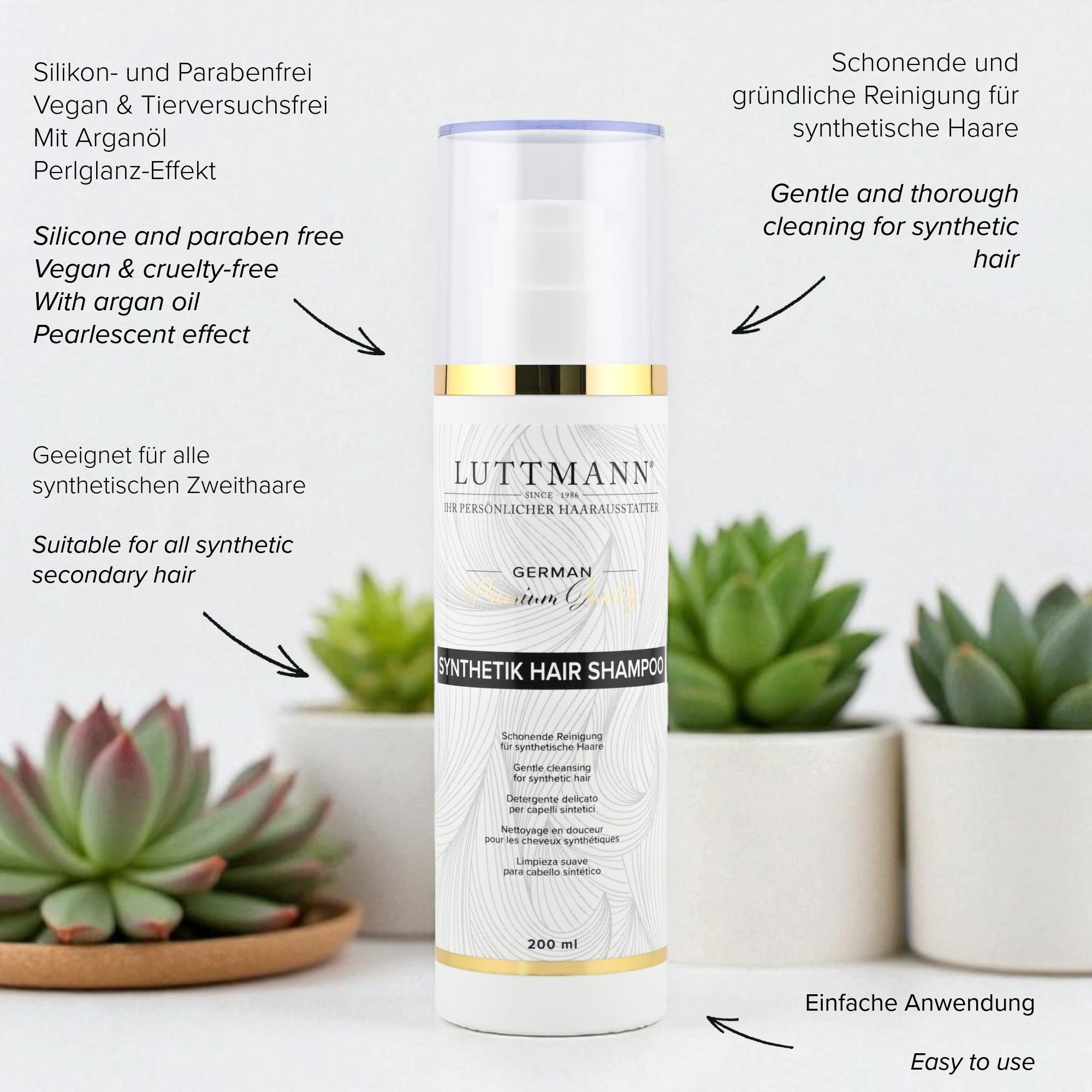 Kunsthaar Pflegeset – Perücken Shampoo, Balsam & Conditioner – Pflege für synthetische Haare, Kunsthaarperücken, Haarteile & Zweithaar – 3 x 200 ml