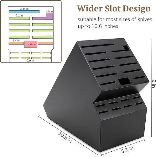 Miniatura 5 de Bloque de cuchillos de 20 ranuras de almacenamiento sin cuchillos, soporte universal de madera de acacia para encimera de cocina, organizador de