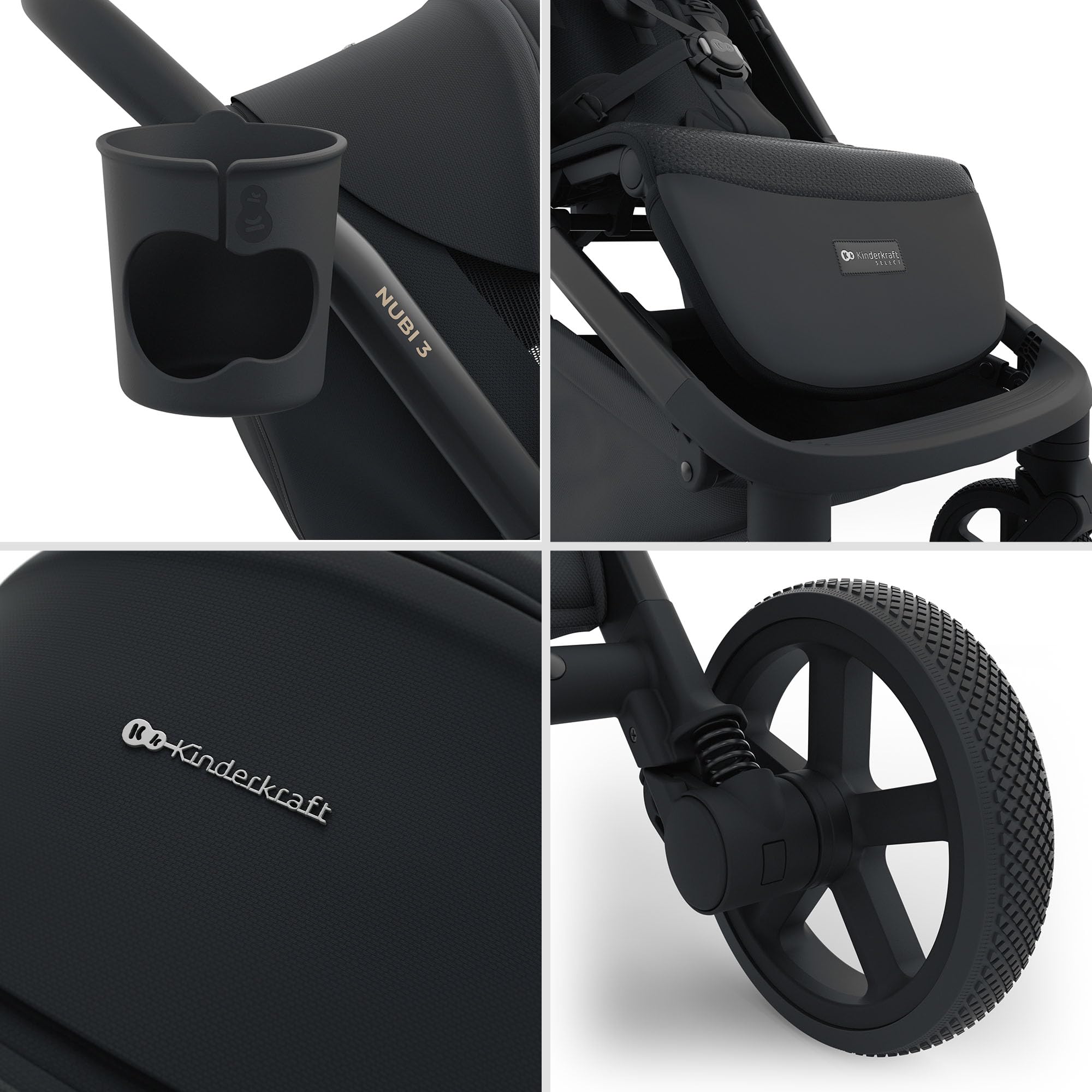 Kinderkraft NUBI 3 Passeggino Urbano 22 kg Buggy UPF50+ Leggero 8.7kg Nero