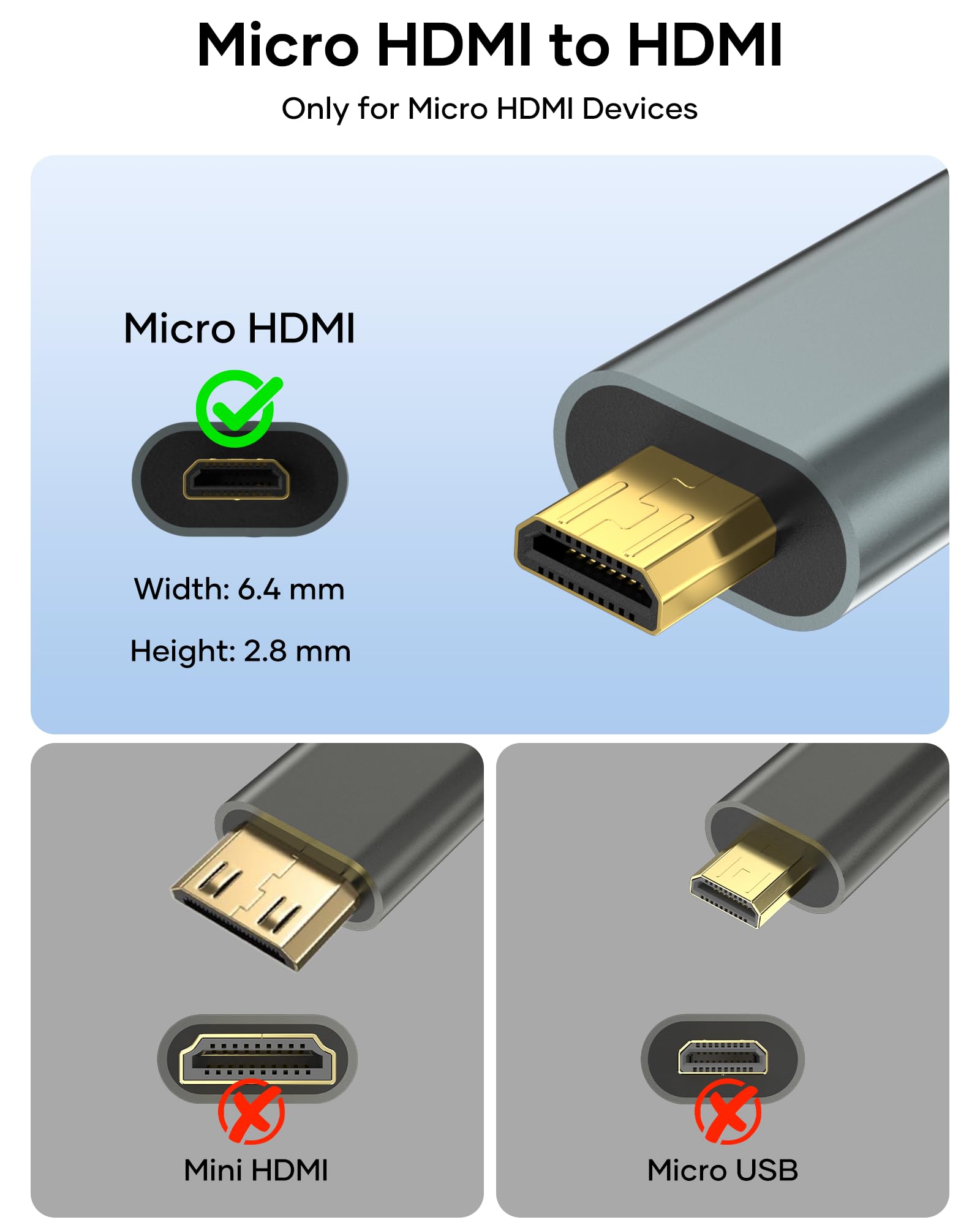 Adattatore Micro HDMI to HDMI, 4K@60Hz HDM-I Femmina a Micro HDM-I Maschio supporta Ethernet 3D ARC HDR, Micr-o HDM-I compatibile con Raspberry Pi 5/4, Hero, Yoga, PS4/5