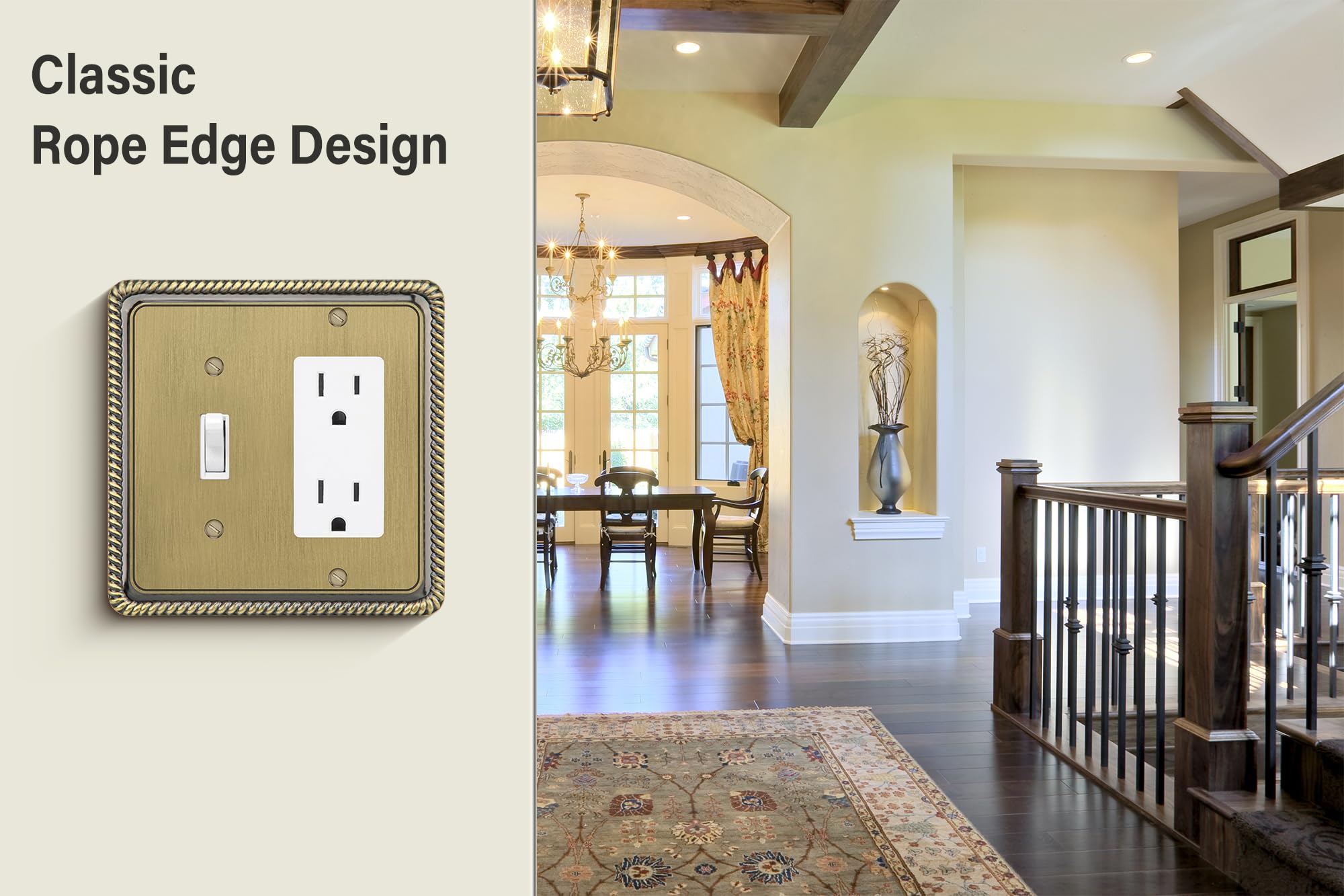 Henne Bery Rope Edge Switch Plate Cover - Heirloom Silver, Single Decorator Size, 3-Pack - View #11