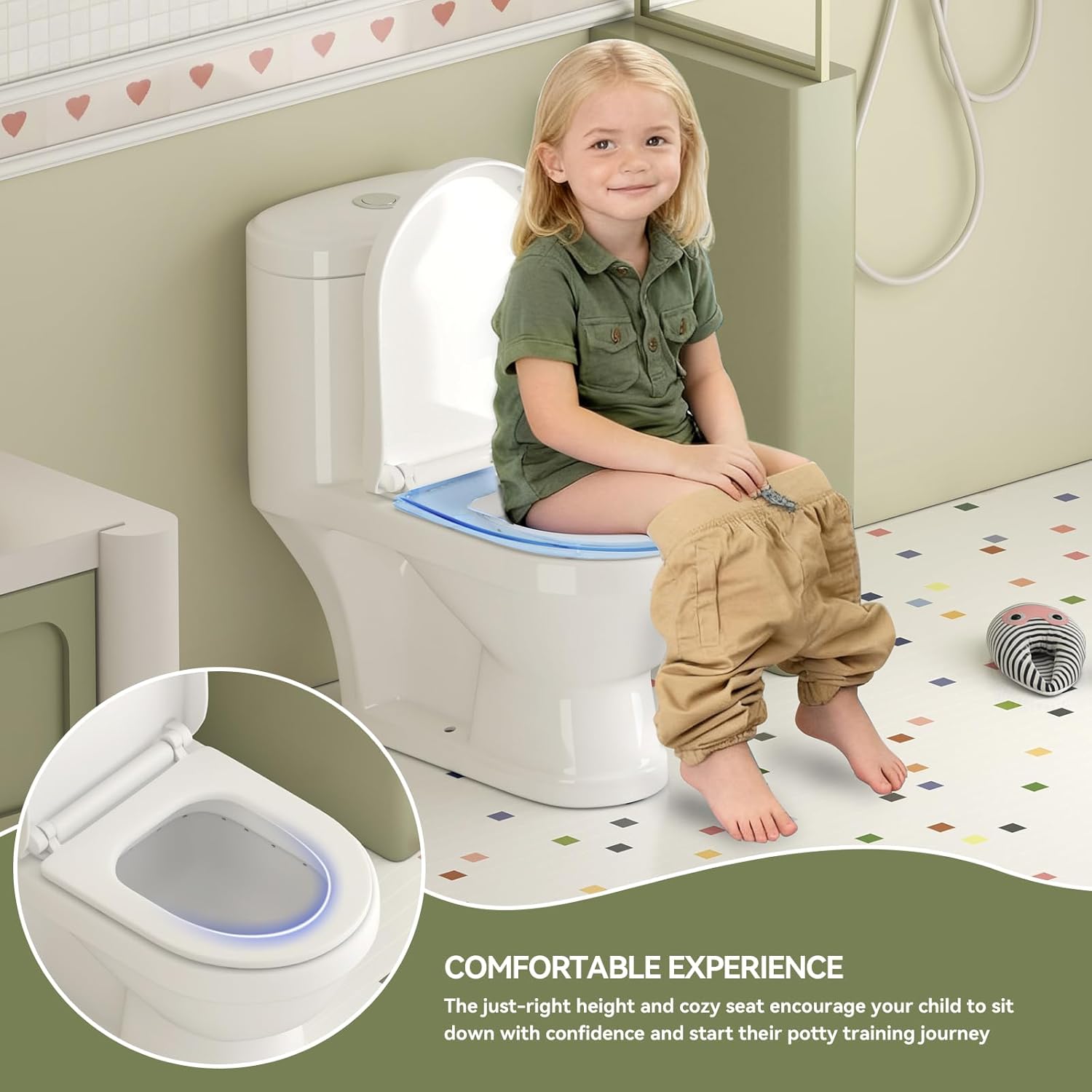 11.6in Kids Ceramic Toilet, Dual Flush 0.8/1.26 GPF & Soft Close Seat, 12 Rough in Child Toilet for Kindergarten Daycare Preschool - Ages 1.5-8