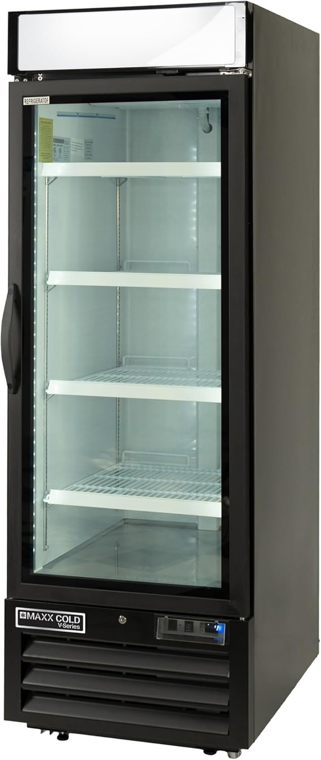 MAXX Cold V-Series Single Glass Door Merchandiser Refrigerator, 27" W, 23 cu. ft. Storage Capacity, in Black (MVMR23B)