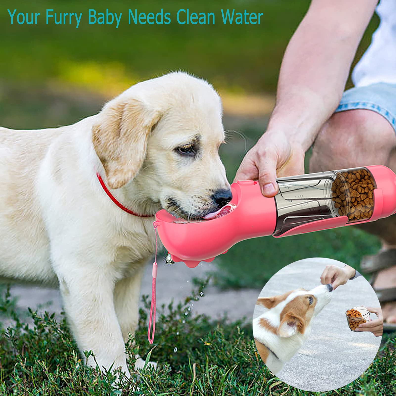 Leak Proof Dog Water Bottle With Portable Food & Poop Bag Dispenser