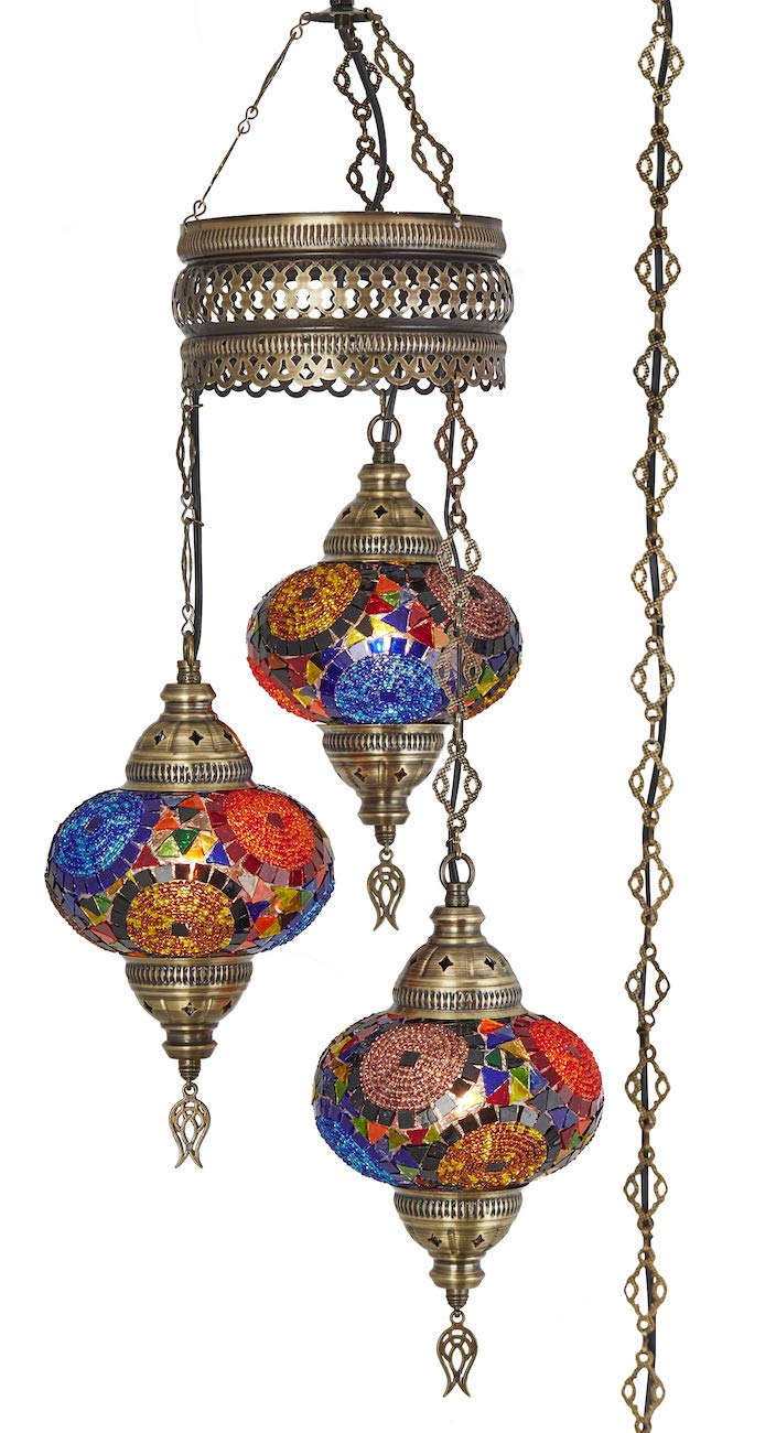 DEMMEX Plug-in Turkish Hanging Lamp, Handmade Moroccan Mosaic