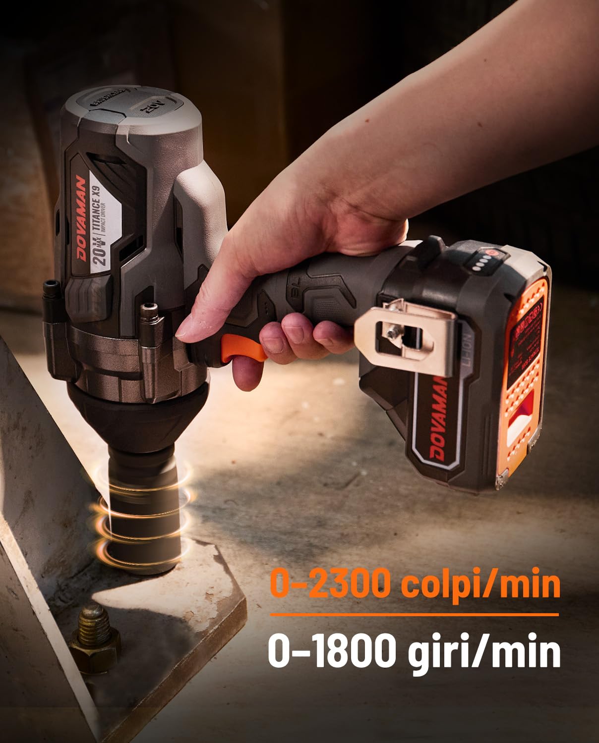 DOVAMAN TITANCE X9 Avvitatore a Impulsi Brushless 20V, Coppia Massima 2200Nm, Chiave a Impatto 3/4'', con Batteria 4.0Ah e Caricabatterie, Per Uso Gravoso e Intensivo