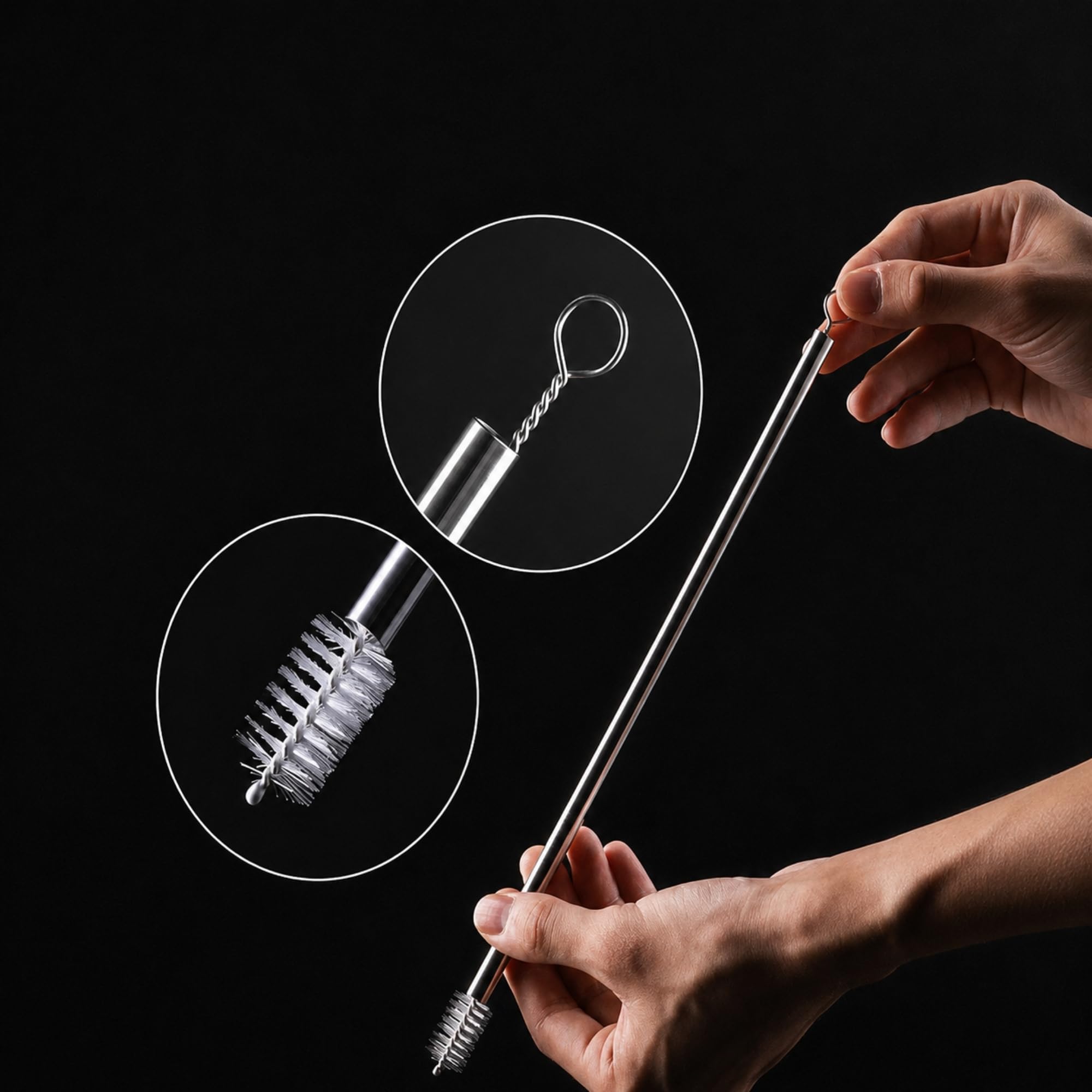 Calessier 6’lı Metal Pipet Seti, Temizleme Fırçalı Düz ve Kavisli Tekrar Kullanılabilir Pipet, Smoothie Milkshake Kokteyl ve Soğuk İçecekler İçin Modern Metal Pipet