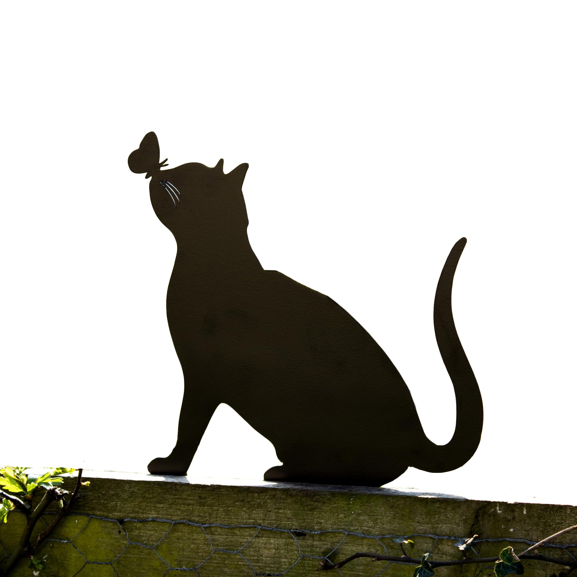 Darthome Black Playful Cat & Butterfly Fence Topper 32X28cm Metal Silhouette Novelty Garden Decor