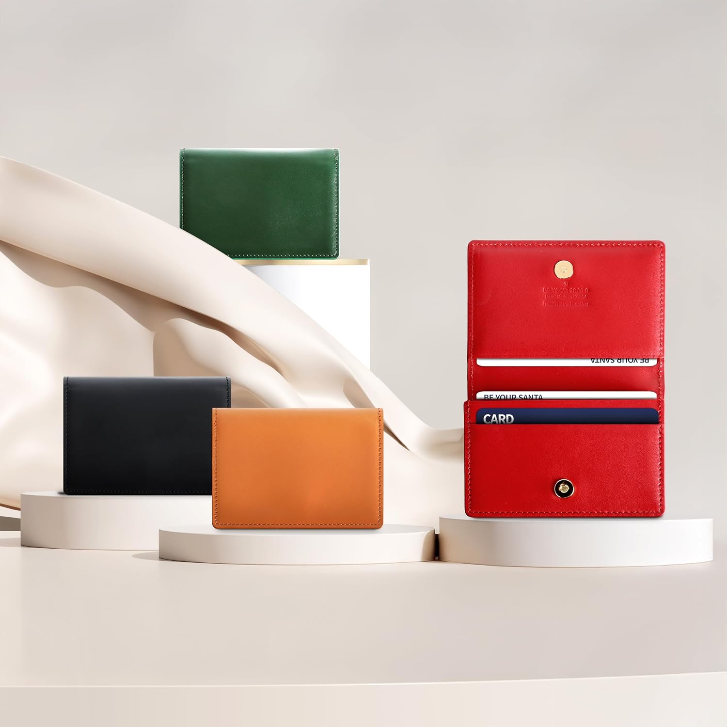 BeYourSanta Handmade Italian Leather Wallet | Expandable Credit & Business Card Holder | Ancona Premier (Red)