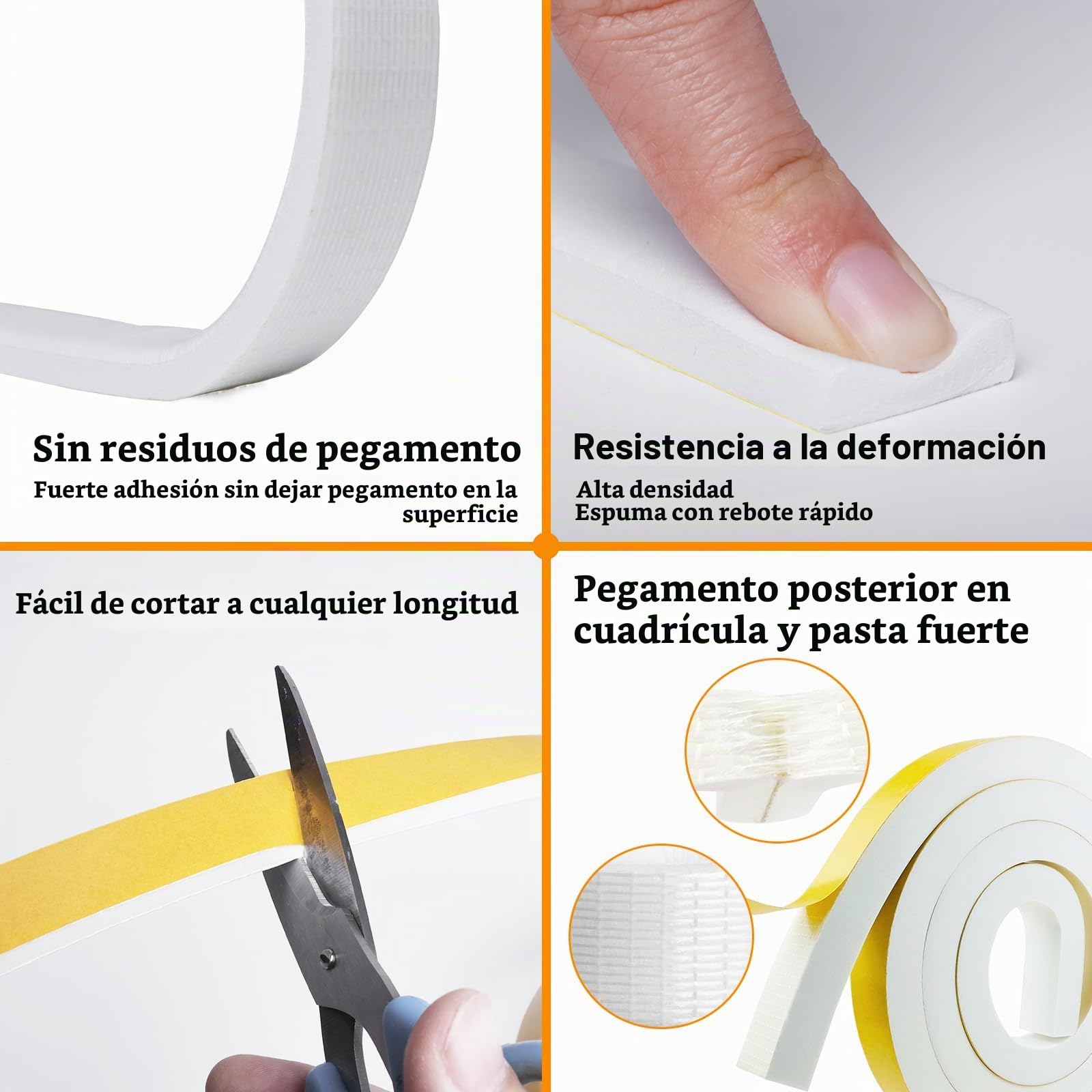 Cinta adhesiva de espuma autoadhesiva blanca 50mm(ancho) x10mm (profundidad), cinta aislante para puertas y ventanas, resistente a la intemperie, anticolisión, insonorización (2 m de largo)