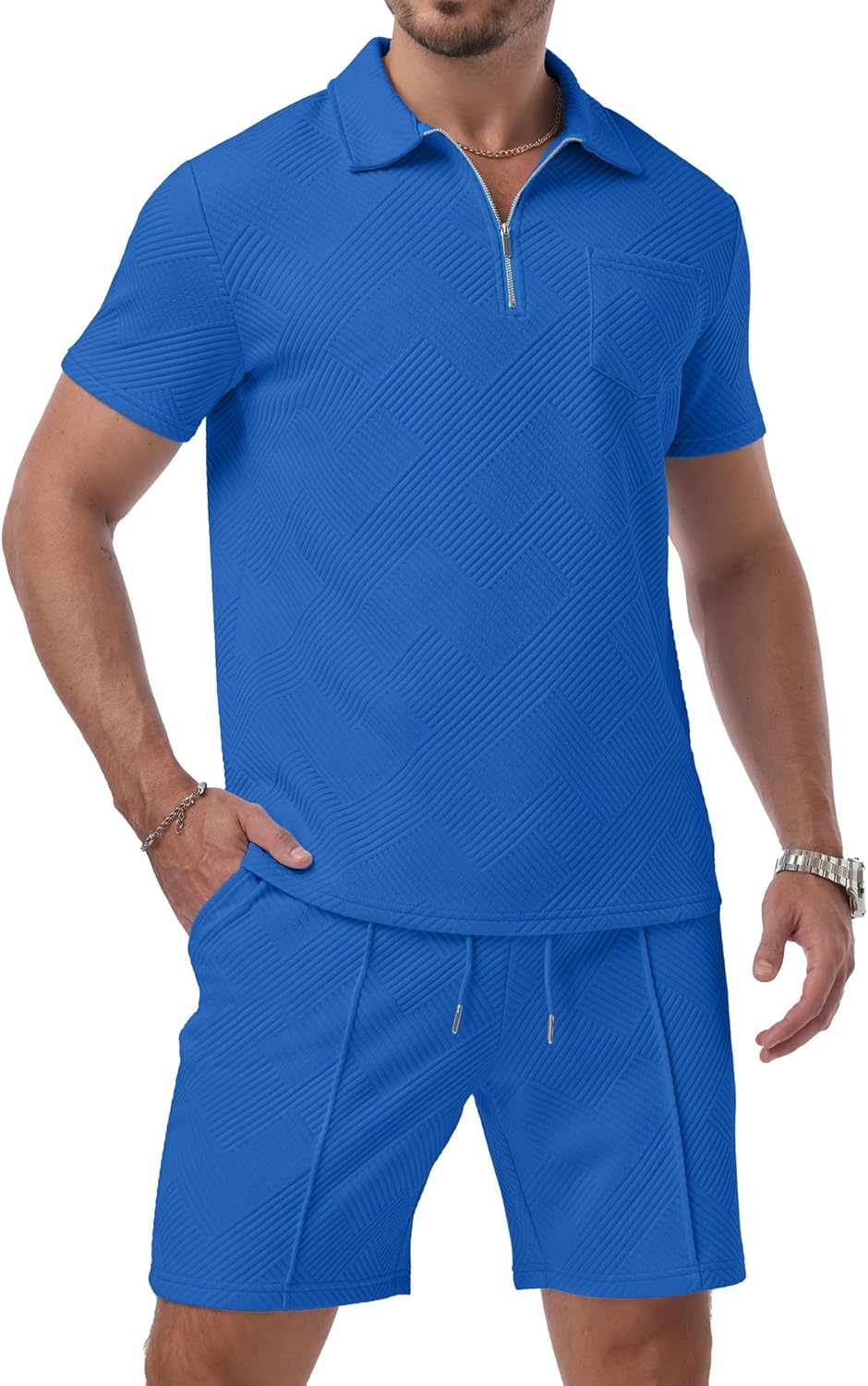 Askdeer Mens Short Sets 2 Piece Summer Track Suits Short Sleeve Sweatsuit Outfits 1/4 Zip Golf Polo Shirts Loungewear