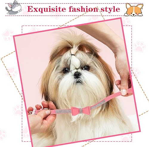 Miniatura 6 de 4 collares de perro rosados con tachuelas y tachuelas, collar de perro con lazo de diamantes de imitación, collar de perro con diamantes de