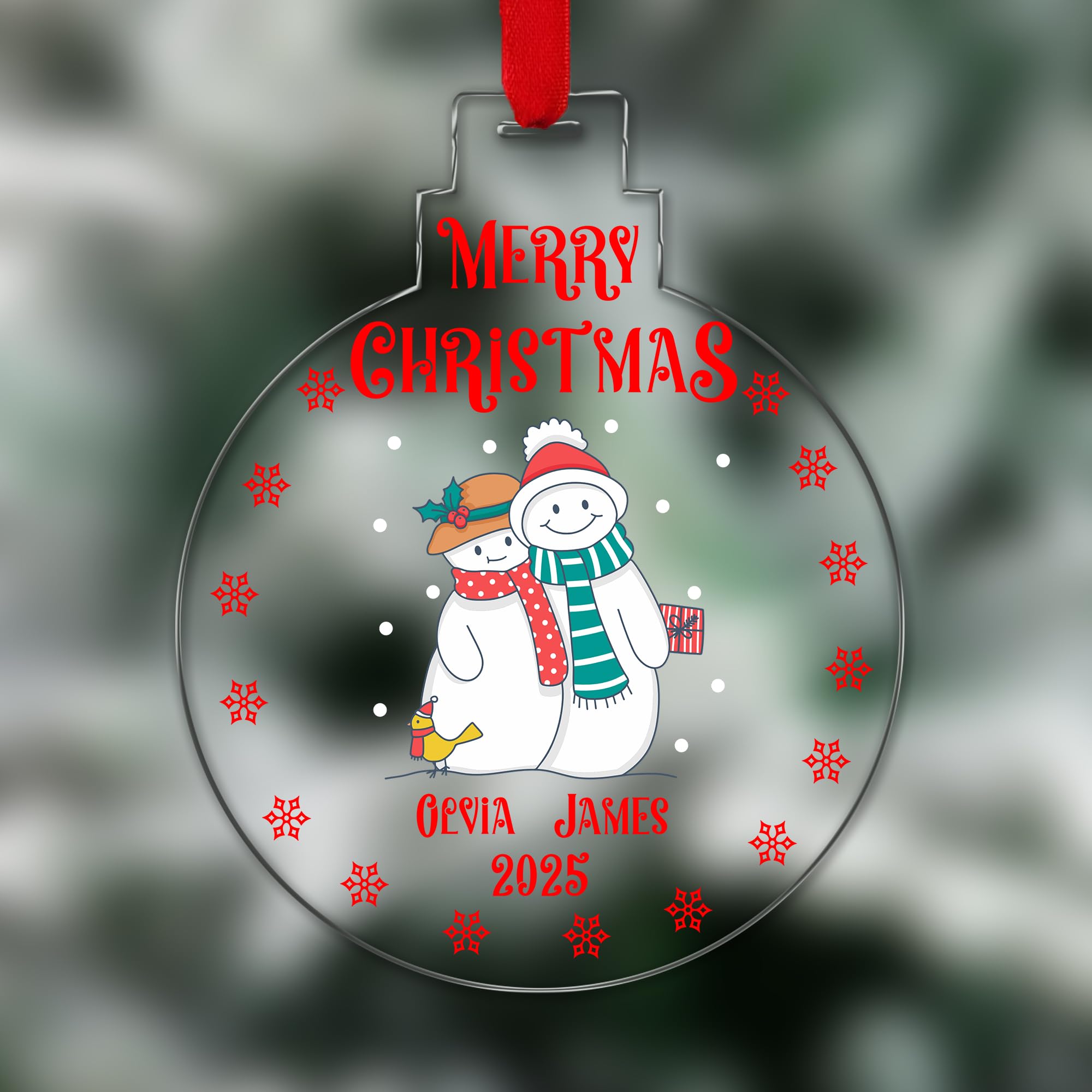 Kreatesquare Women's Design 17 Personalised Christmas Tree Decorations Baubles With Snow Man & With Names | Xmas Tree Decoration Hanging Ornaments Personalised Bauble For Xmas Decorations