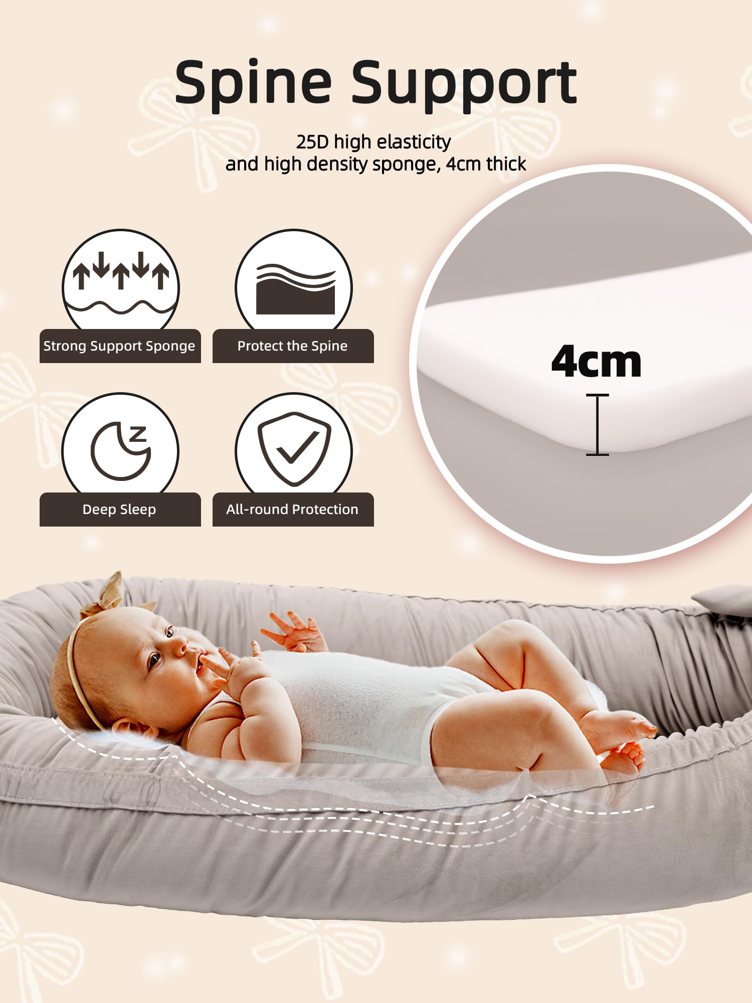 EAQ Baby Nest Pod for Newborn,Baby Sleep Pod Soft Breathable Napping or Traveling for 0-12 Months,Travel & Baby Essentials for Newborn (Grey) - Image 3