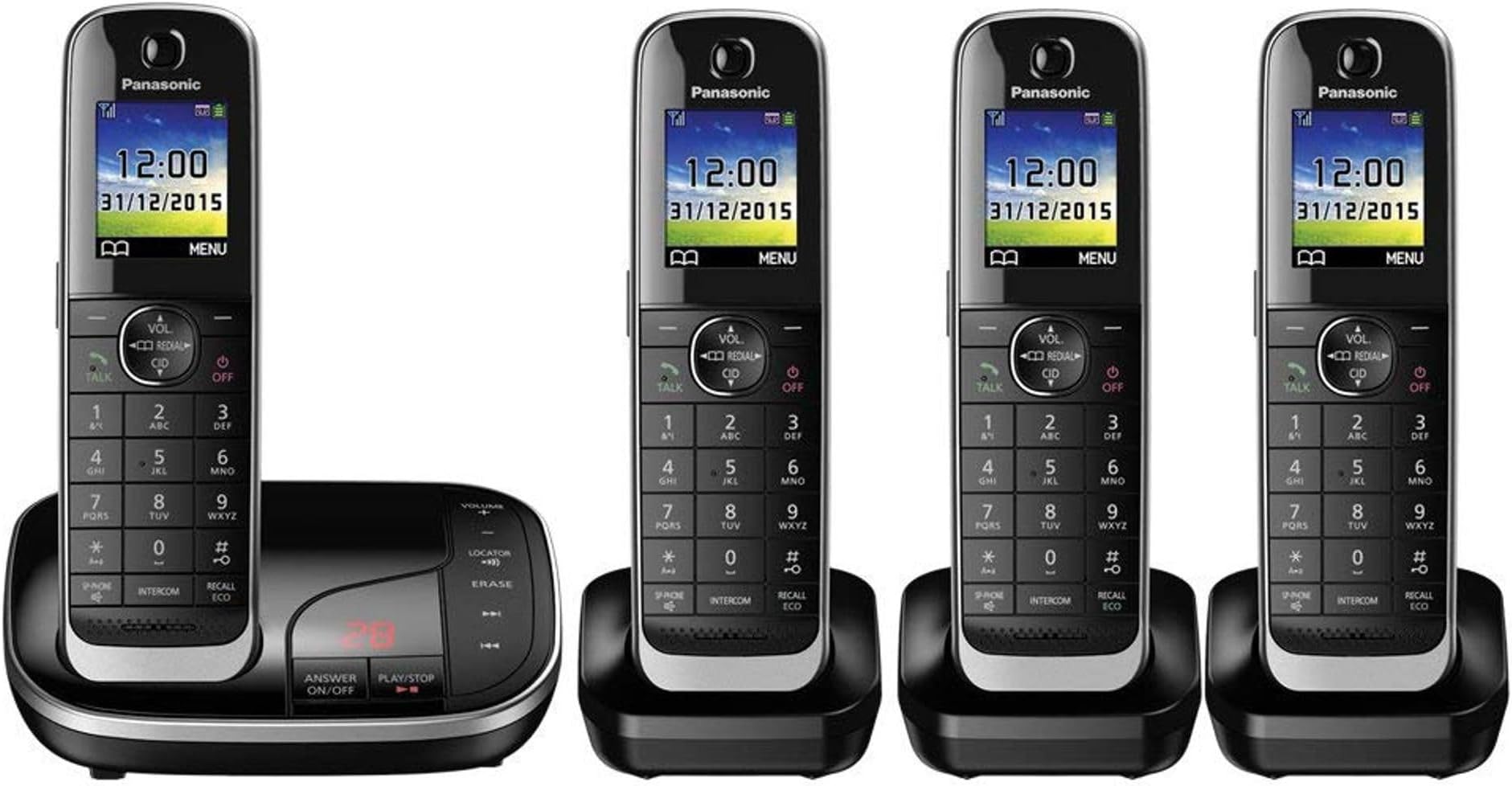 Panasonic KX-TGJ324EB Landline Phone Cordless, House phones, Nuisance Call Blocker, Answer machine, Colour Display, Quad Handset - Black